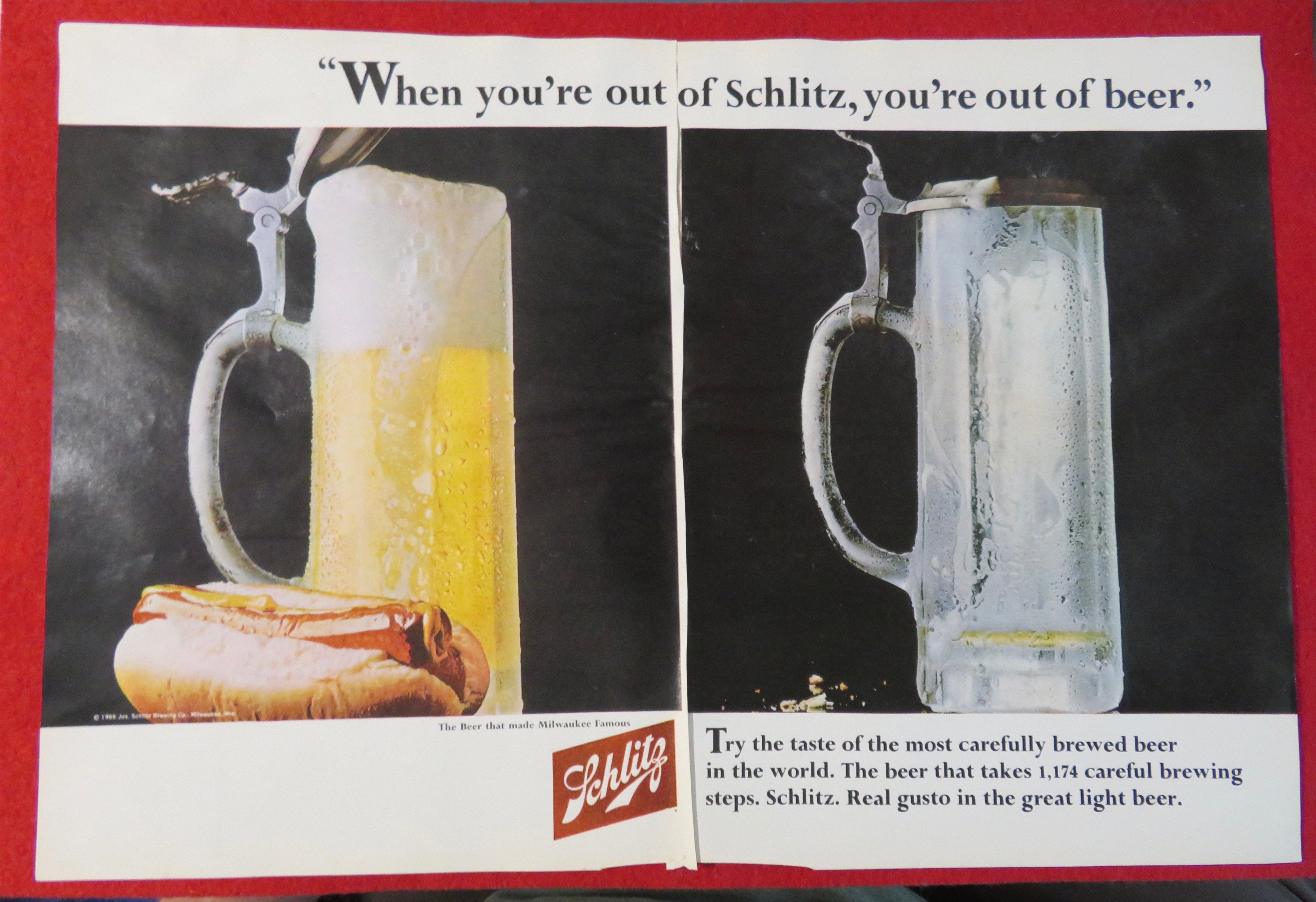 1966 Schlitz Beer with Hot Dog