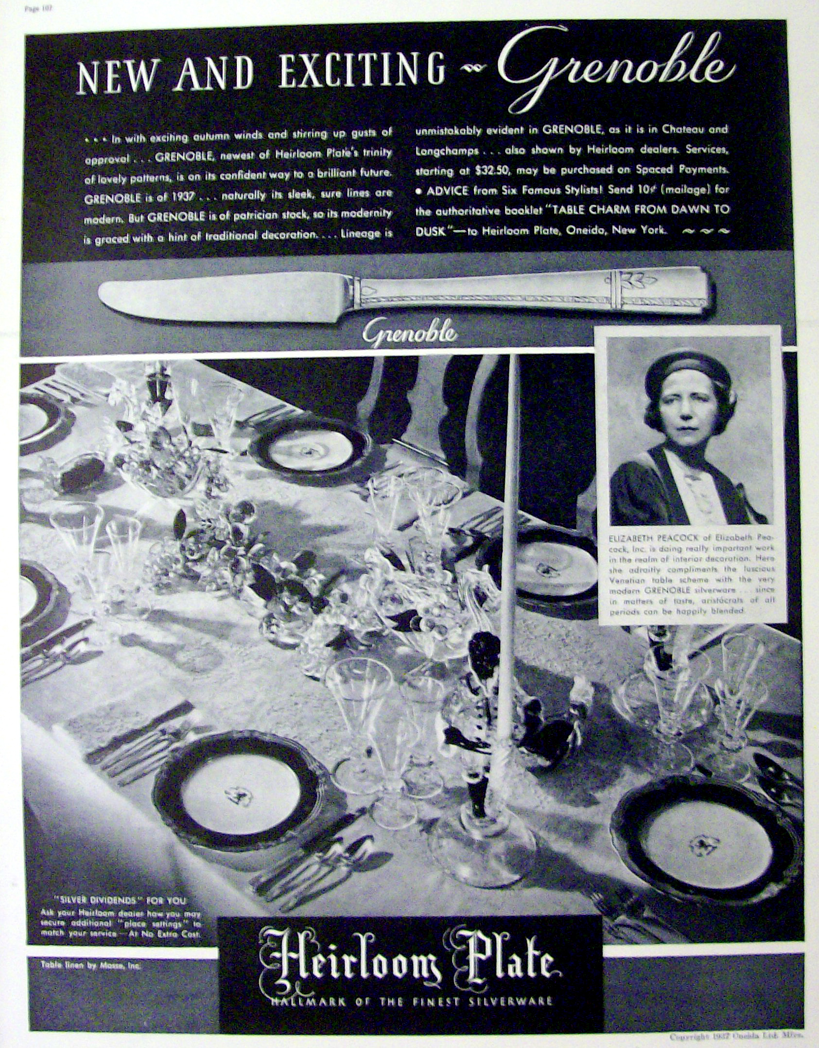 1937 Heirloom Plate Silverware with Elizabeth Peacock