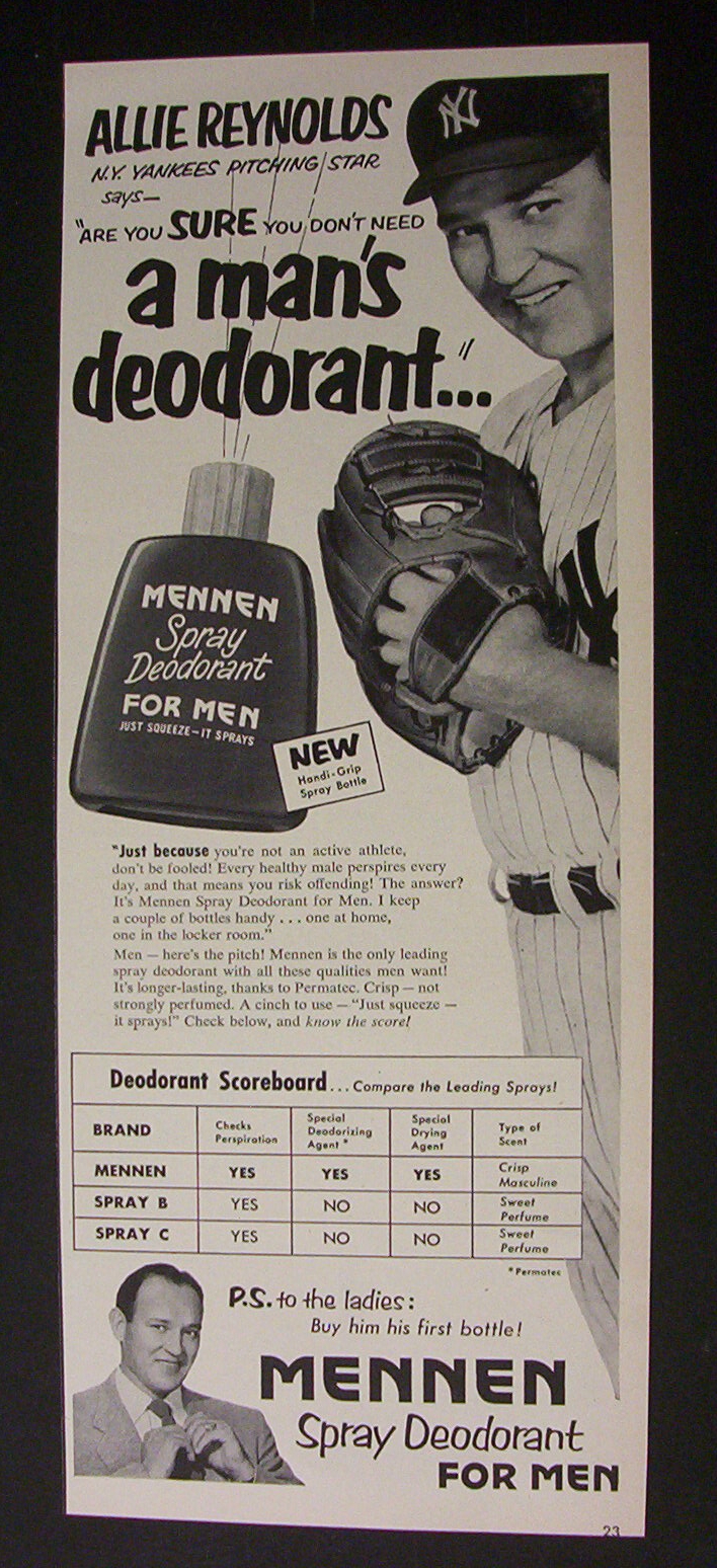 1952  Mennen  Spray  Deodorant w/ Allie  Reynolds