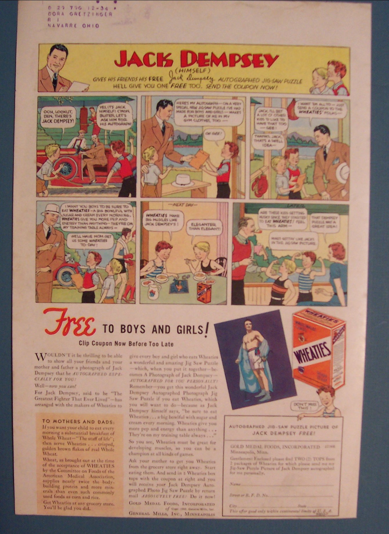 Vintage Ad: 1933 Wheaties w/ Jack Dempsey