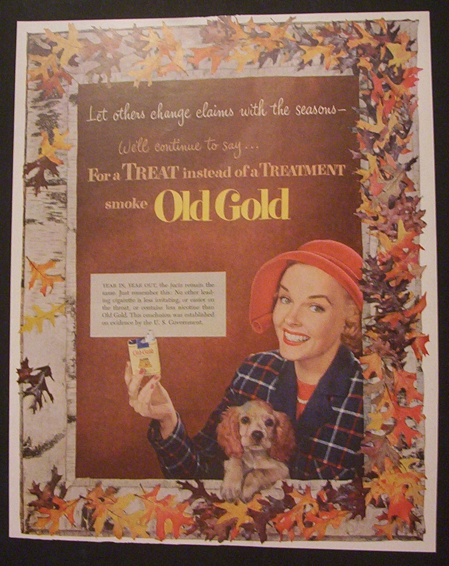 1952 Old Gold Cigarettes with Woman Holding Cigarettes