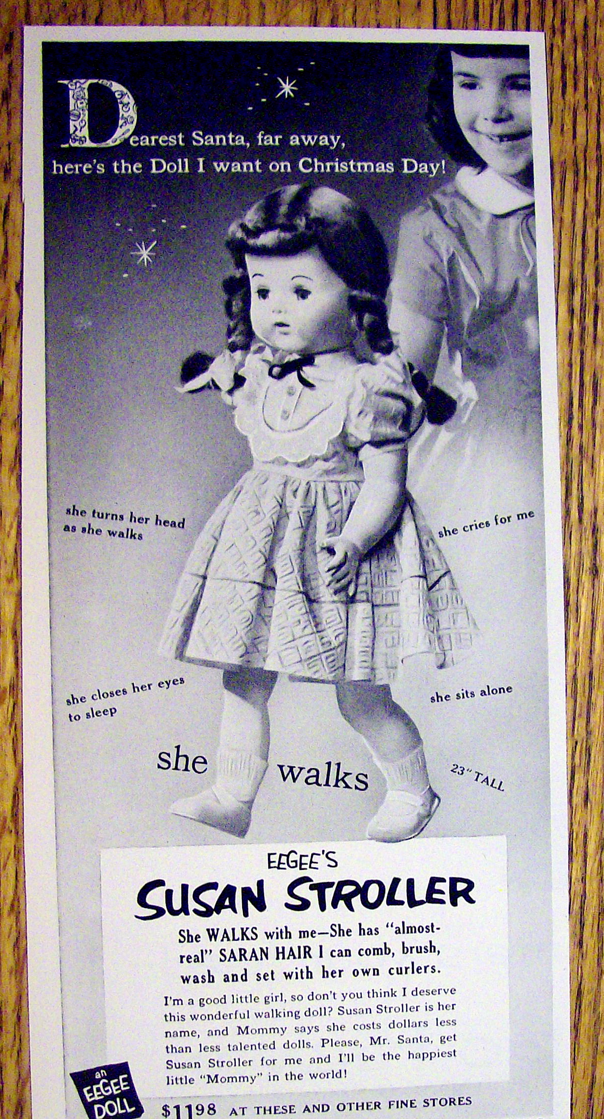 1953 Eegee's Susan Stroller Doll with Doll Wallking