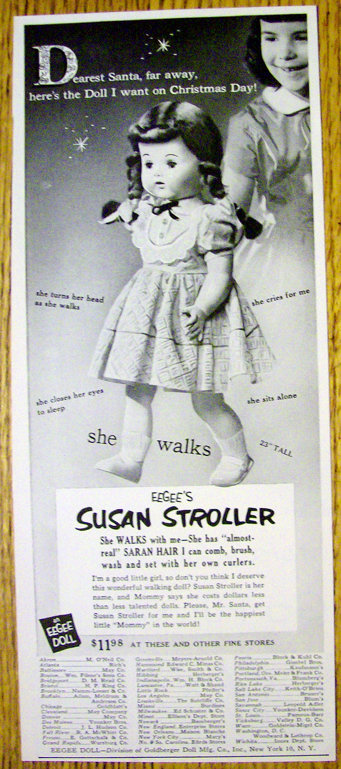 1953 Eegee's Susan Stroller Doll with Doll Wallking