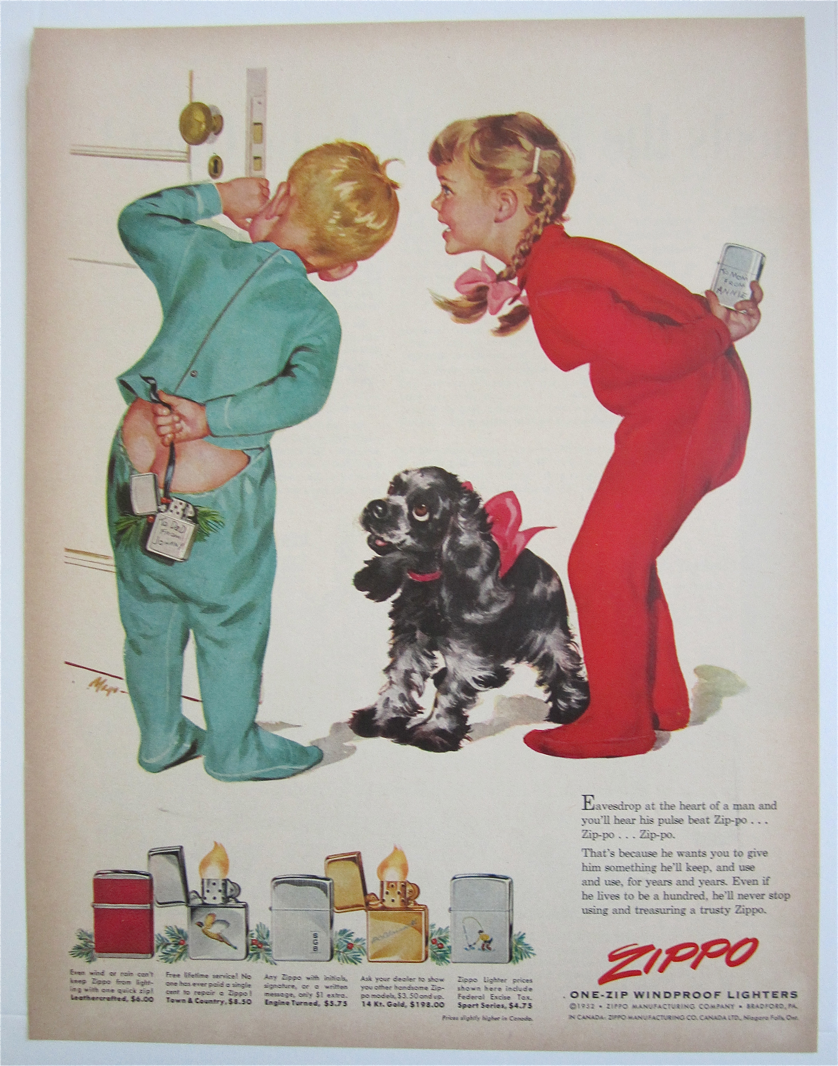 1952 Zippo Lighters By Mayo w/Children Holding Lighters