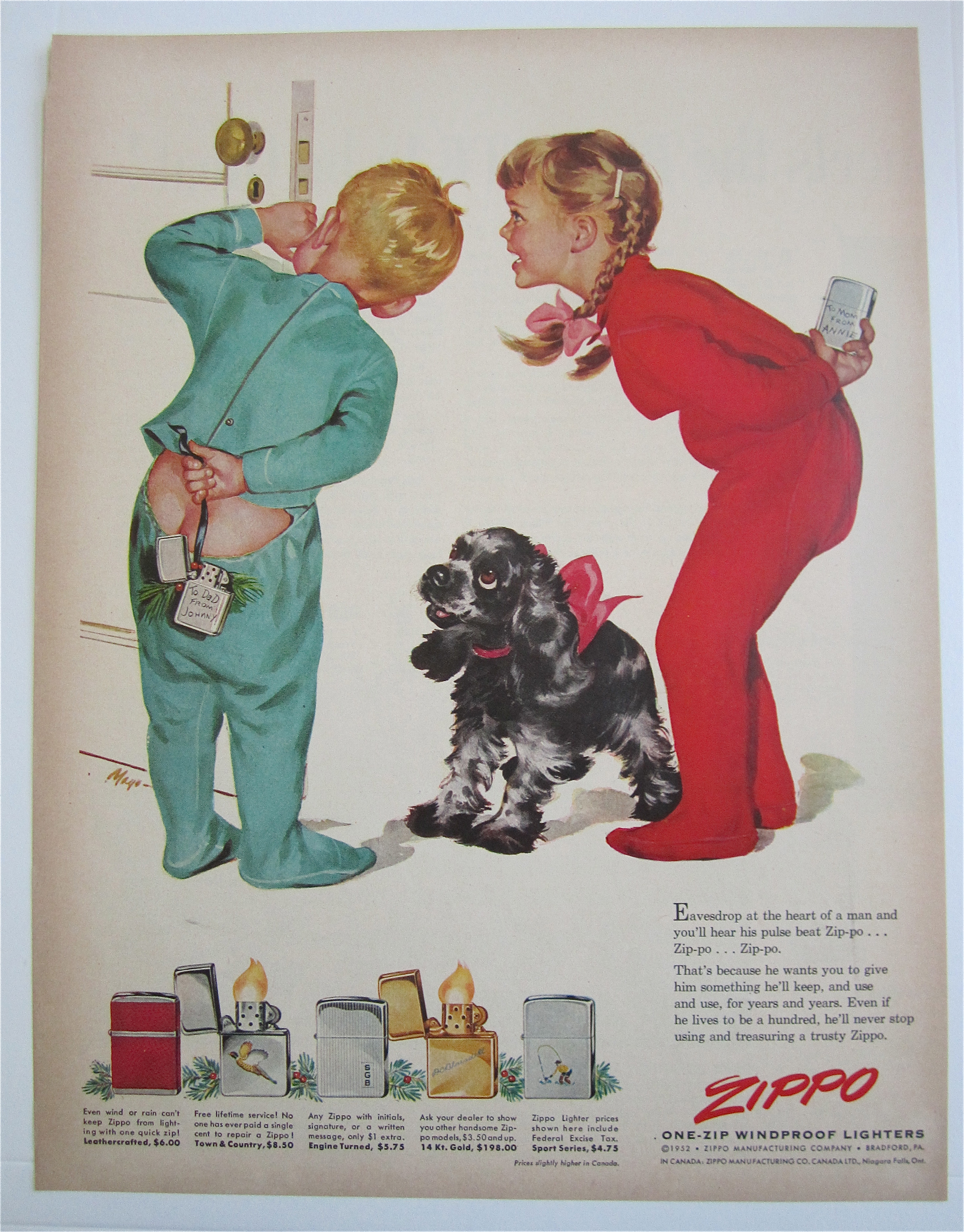 1952 Zippo Lighters By Mayo w/Children Holding Lighters