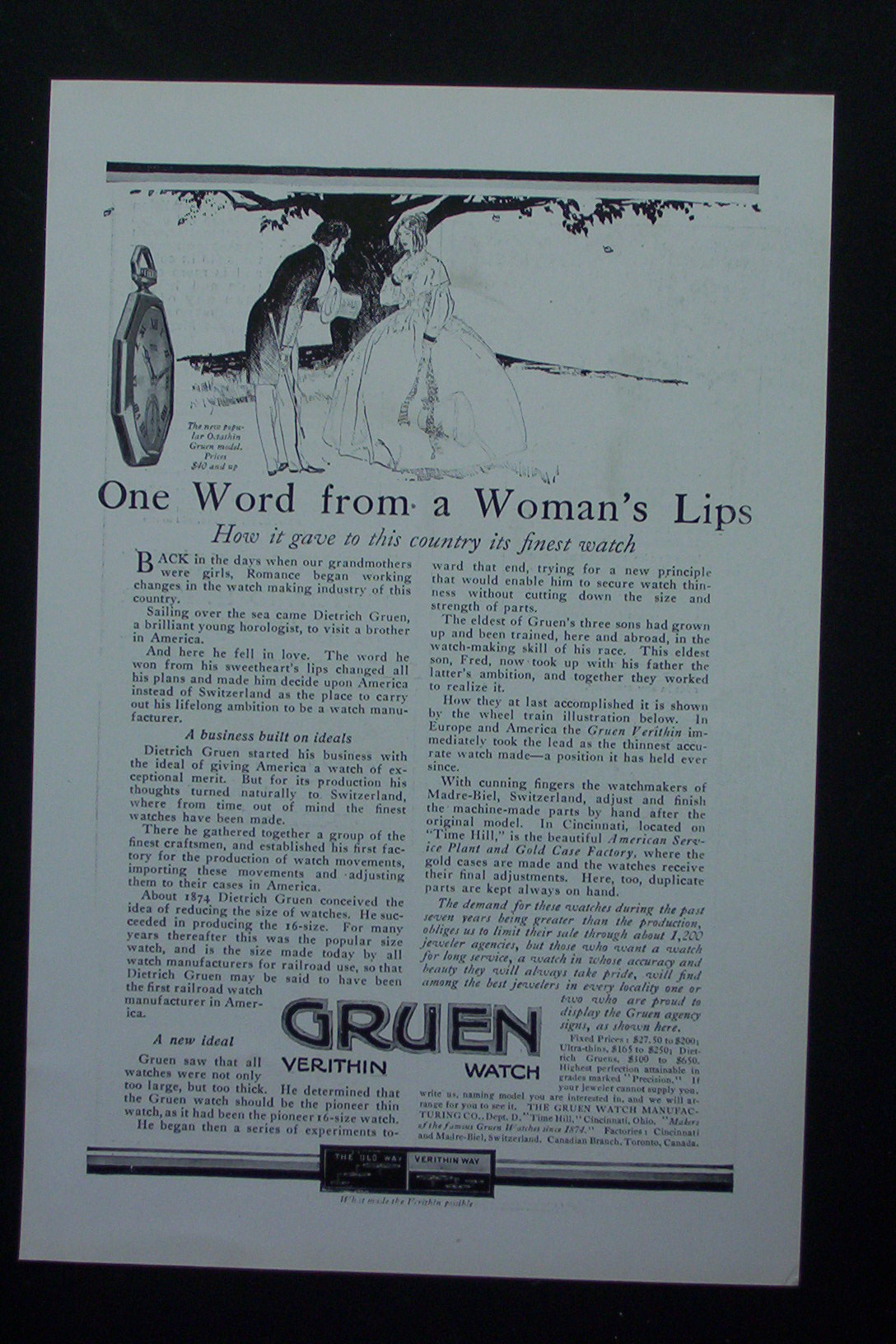 1917 Gruen Verithin Watch with Man & Woman Talking