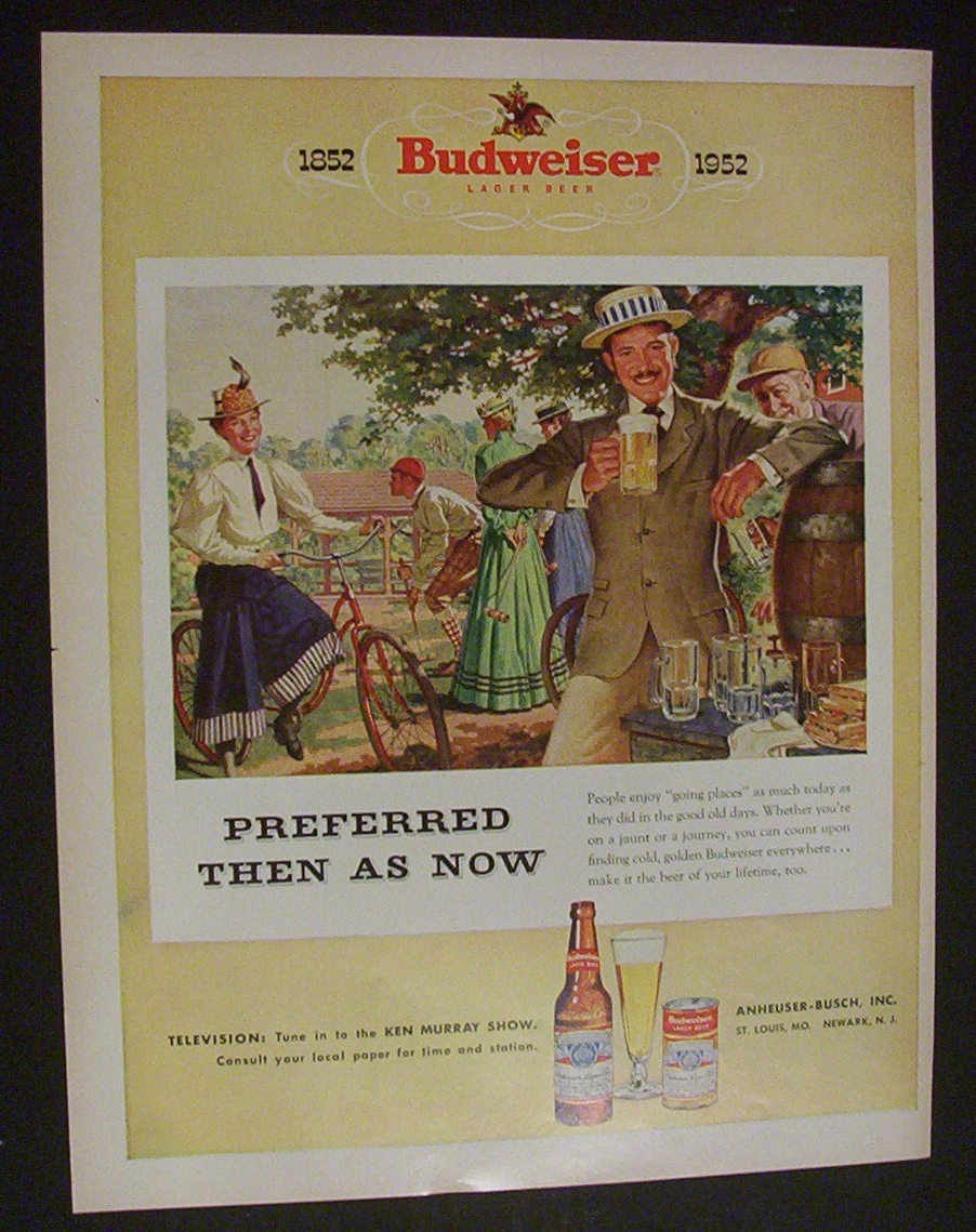 1952 Budweiser Beer with Man Holding a Glass of Beer