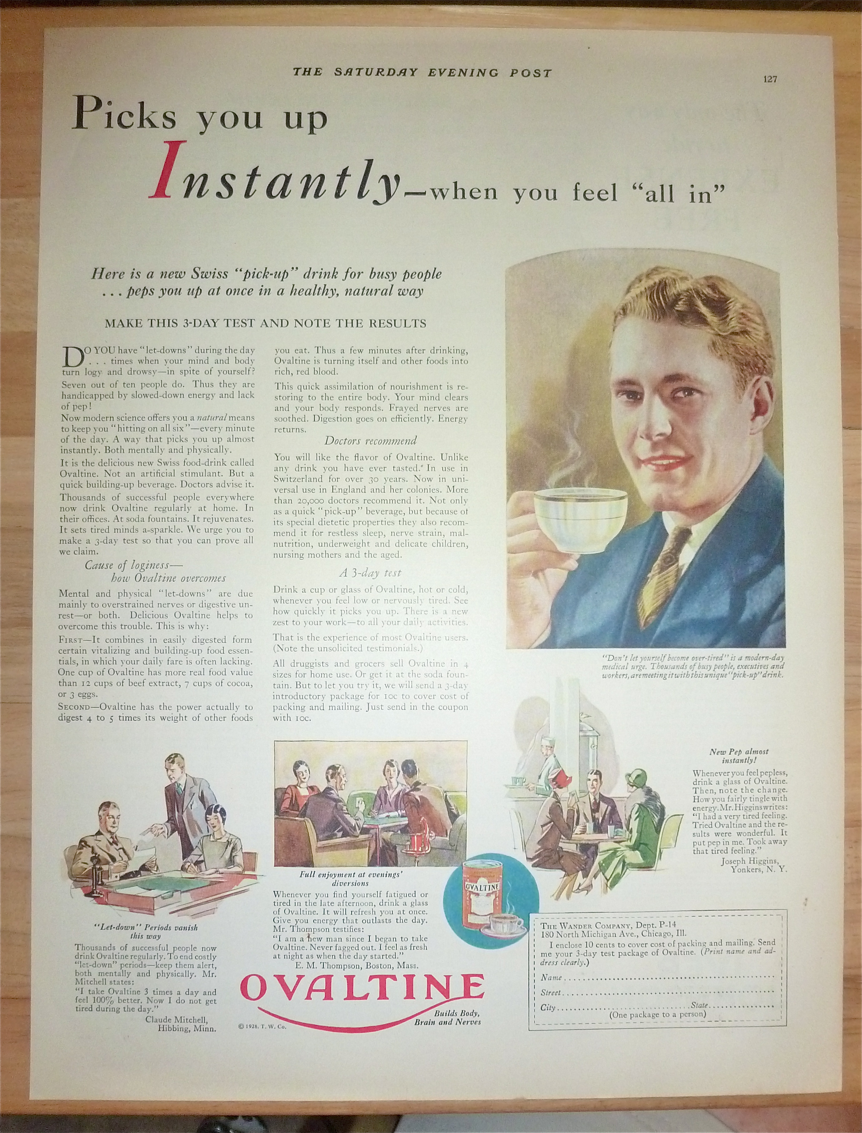 1928 Ovaltine with Man Drinking a Cup