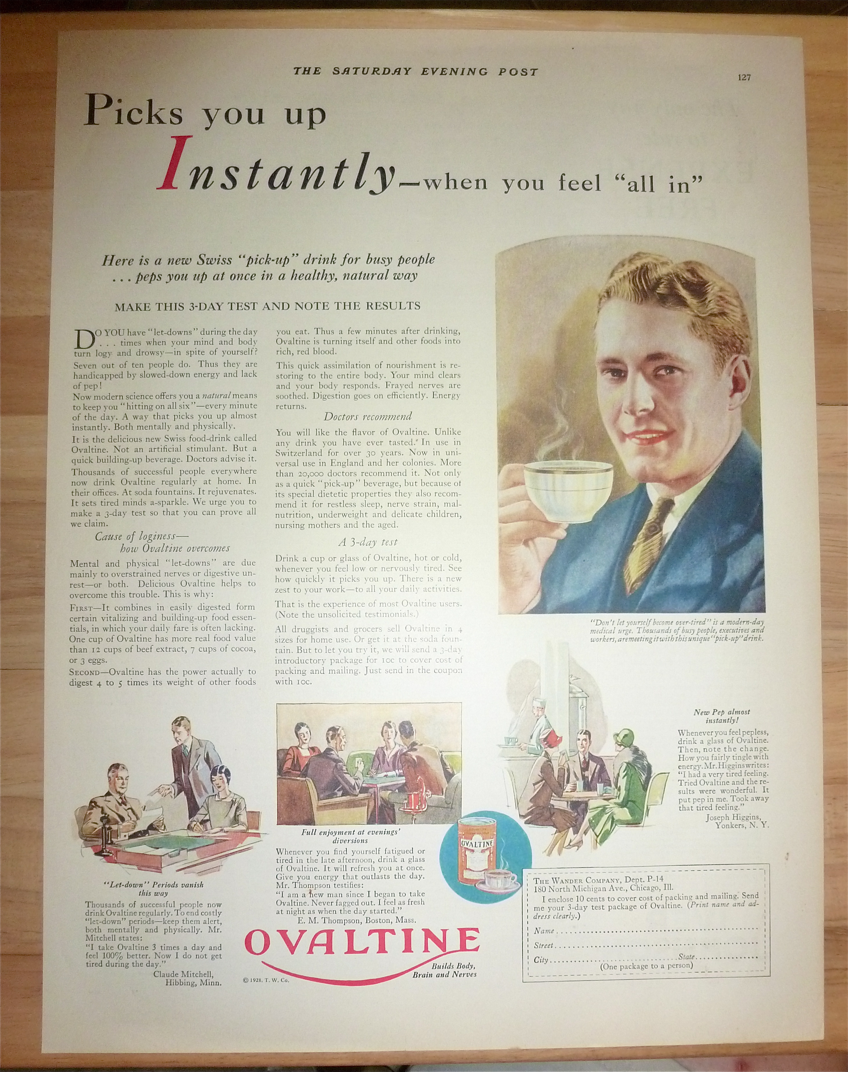 1928 Ovaltine with Man Drinking a Cup