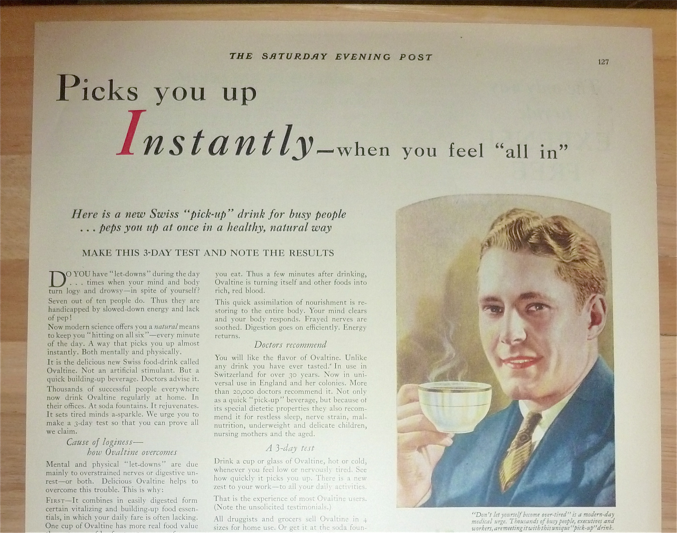 1928 Ovaltine with Man Drinking a Cup