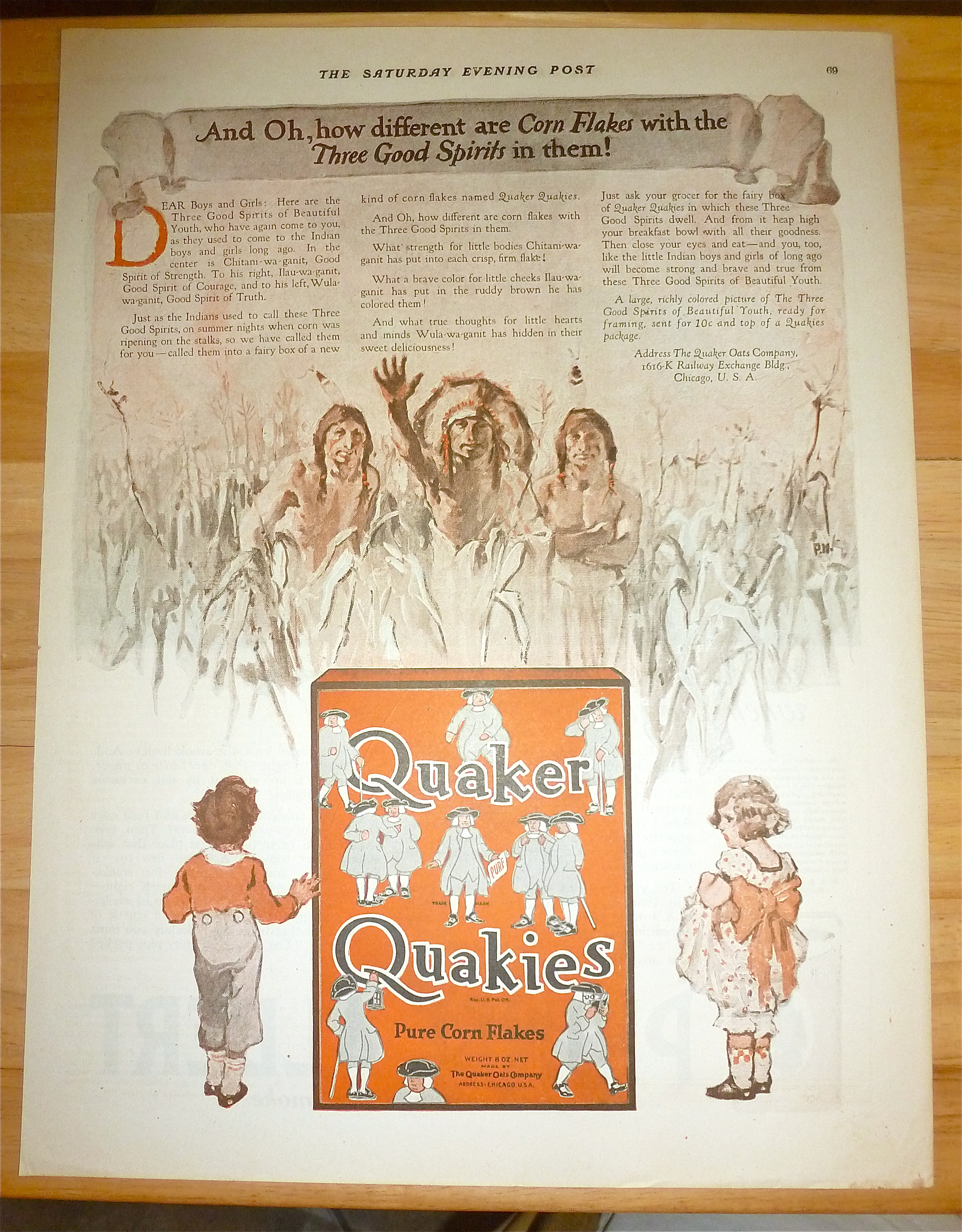 1921 Quaker Quakies Cereal with 2 Children