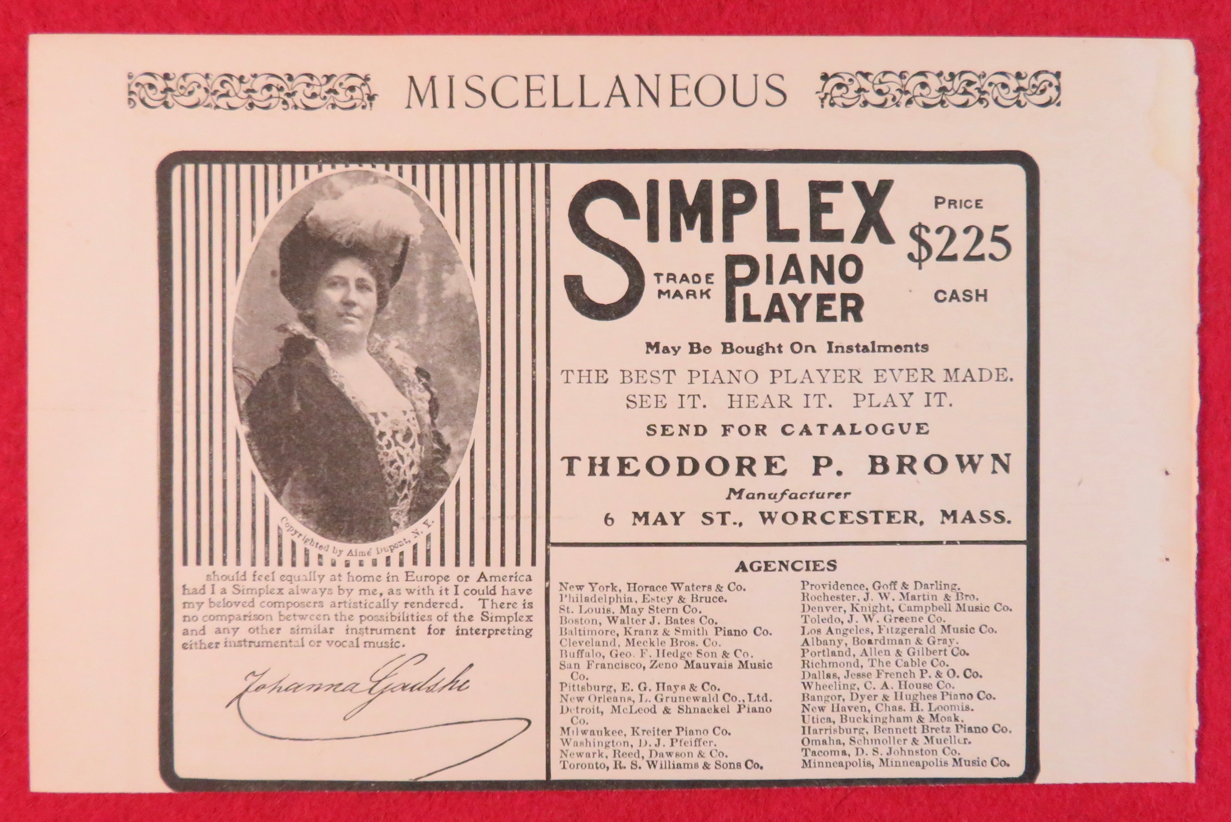 1902 Simplex Piano Player with Lovely Woman