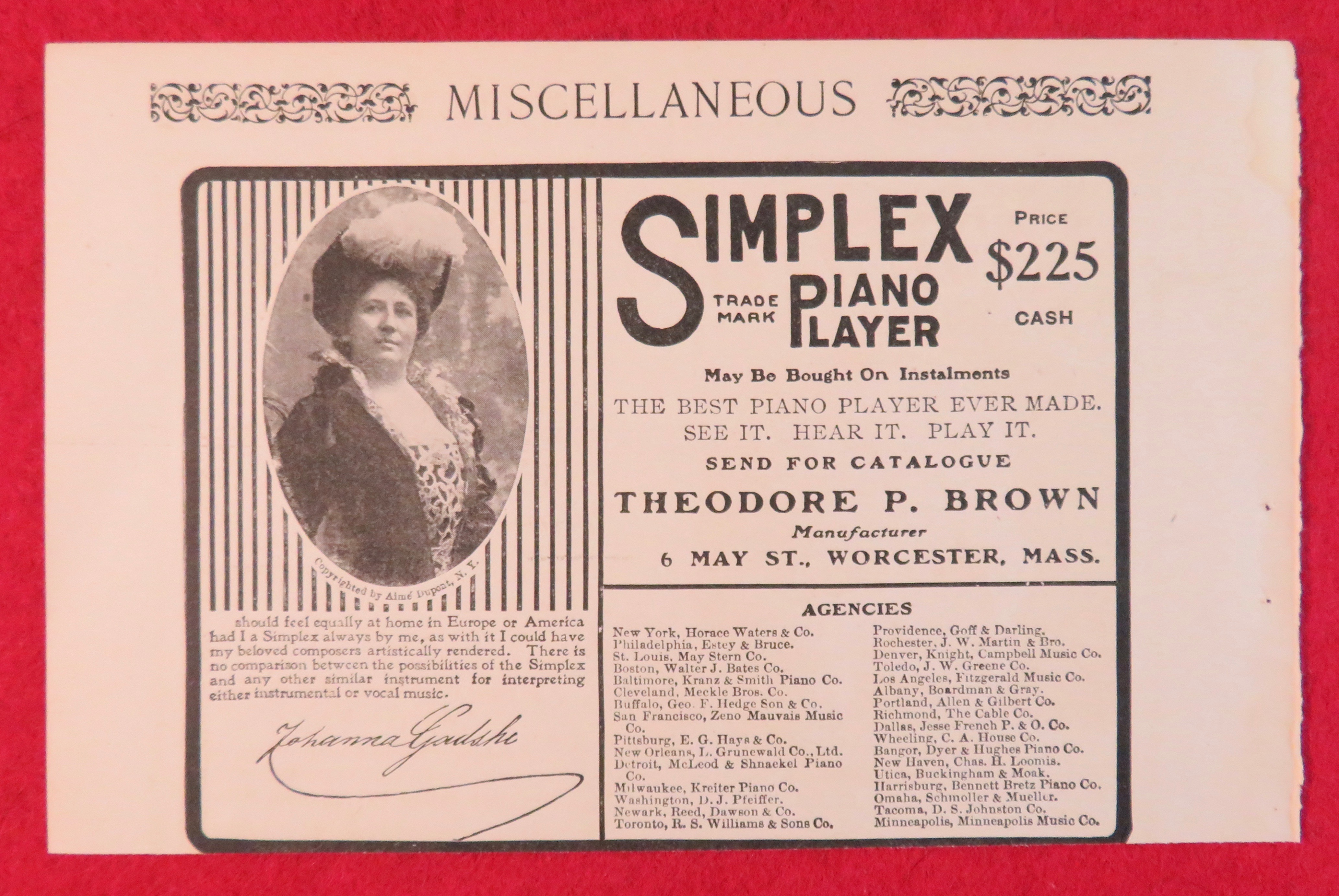 1902 Simplex Piano Player with Lovely Woman