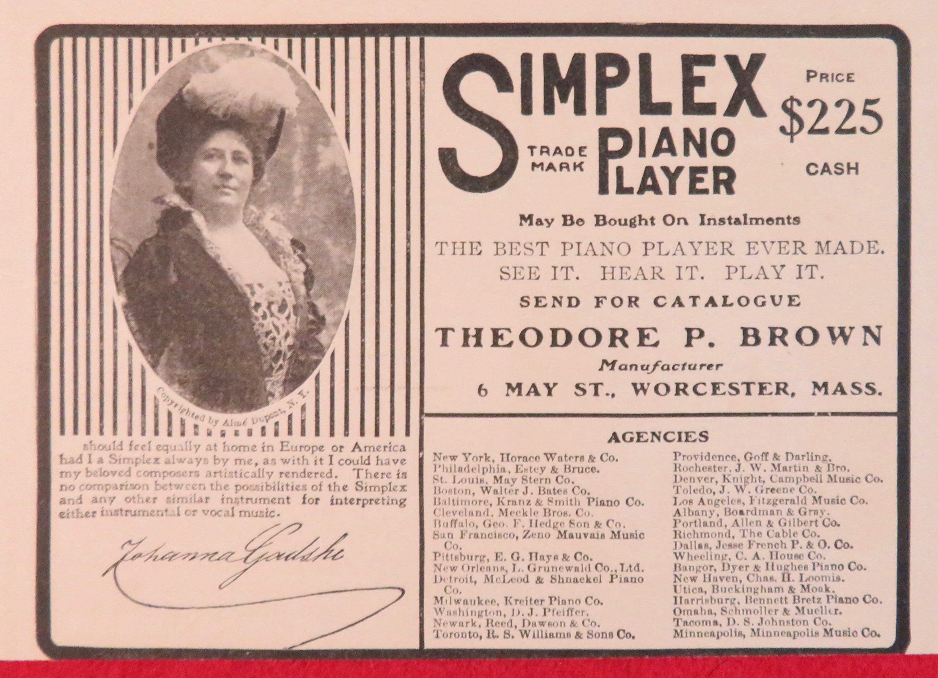 1902 Simplex Piano Player with Lovely Woman