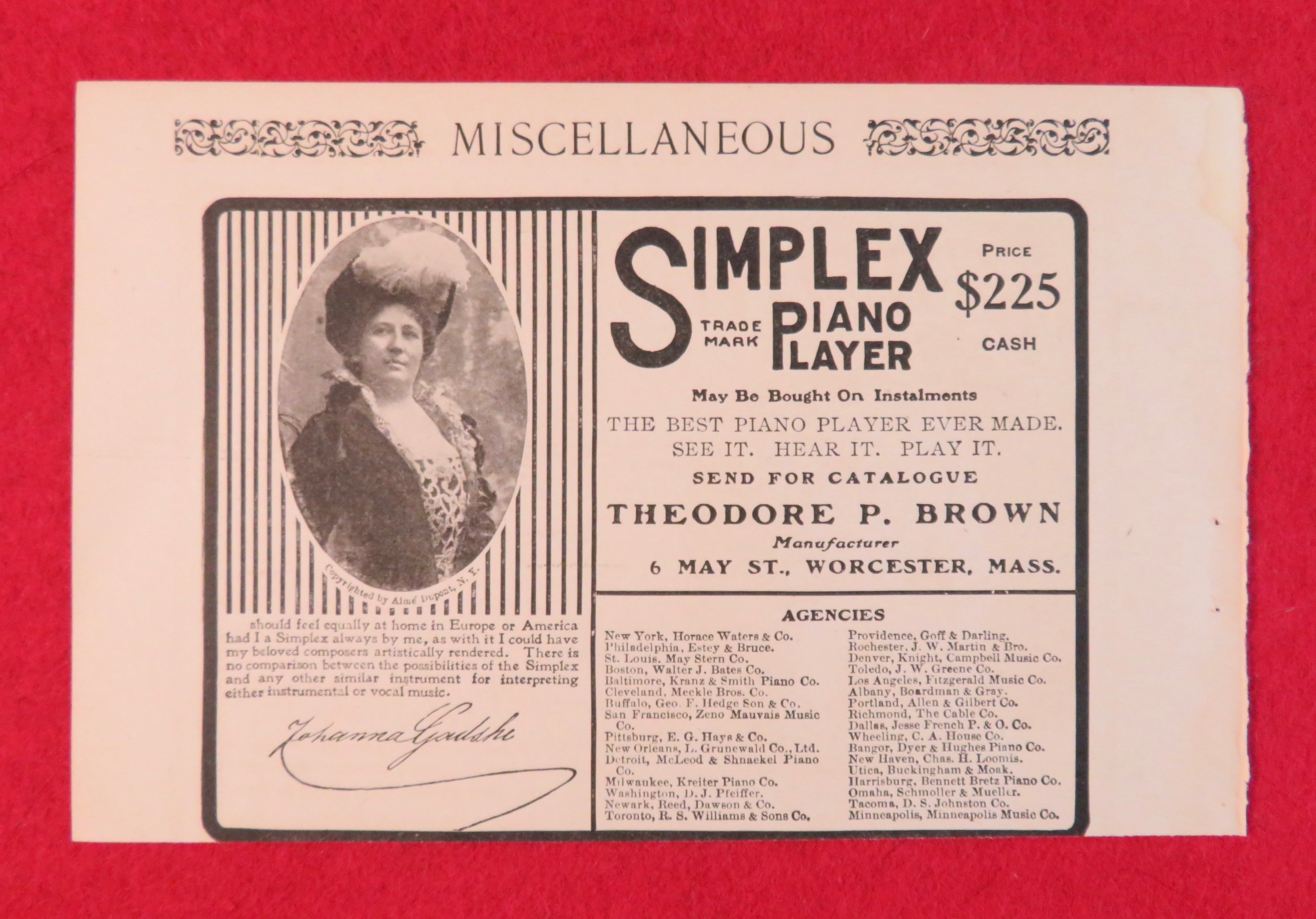1902 Simplex Piano Player with Lovely Woman