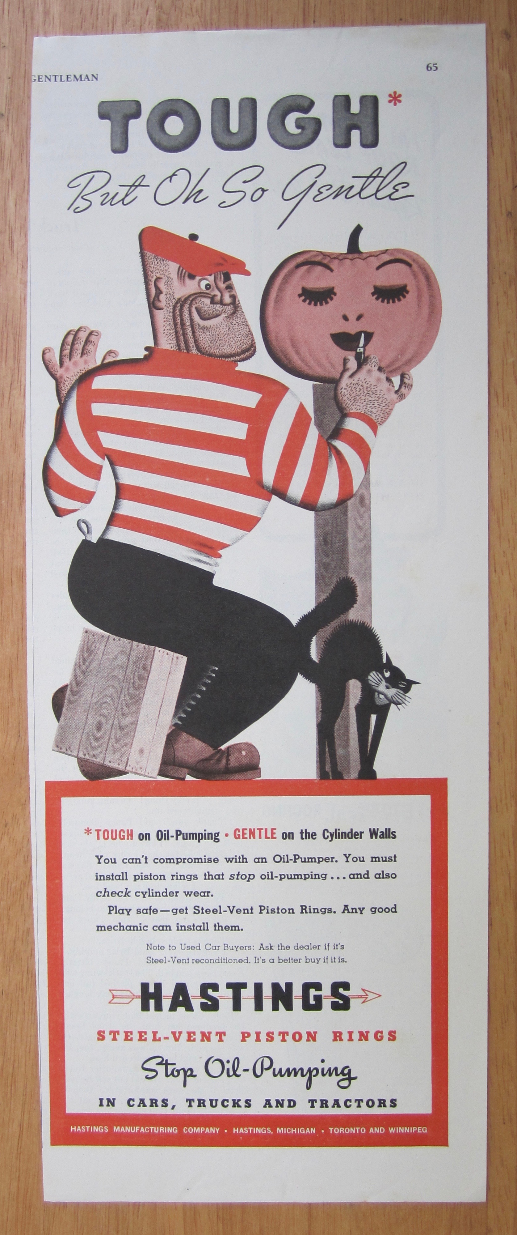 1939 Hastings Steel Vent Piston Rings w/ Man & Pumpkin