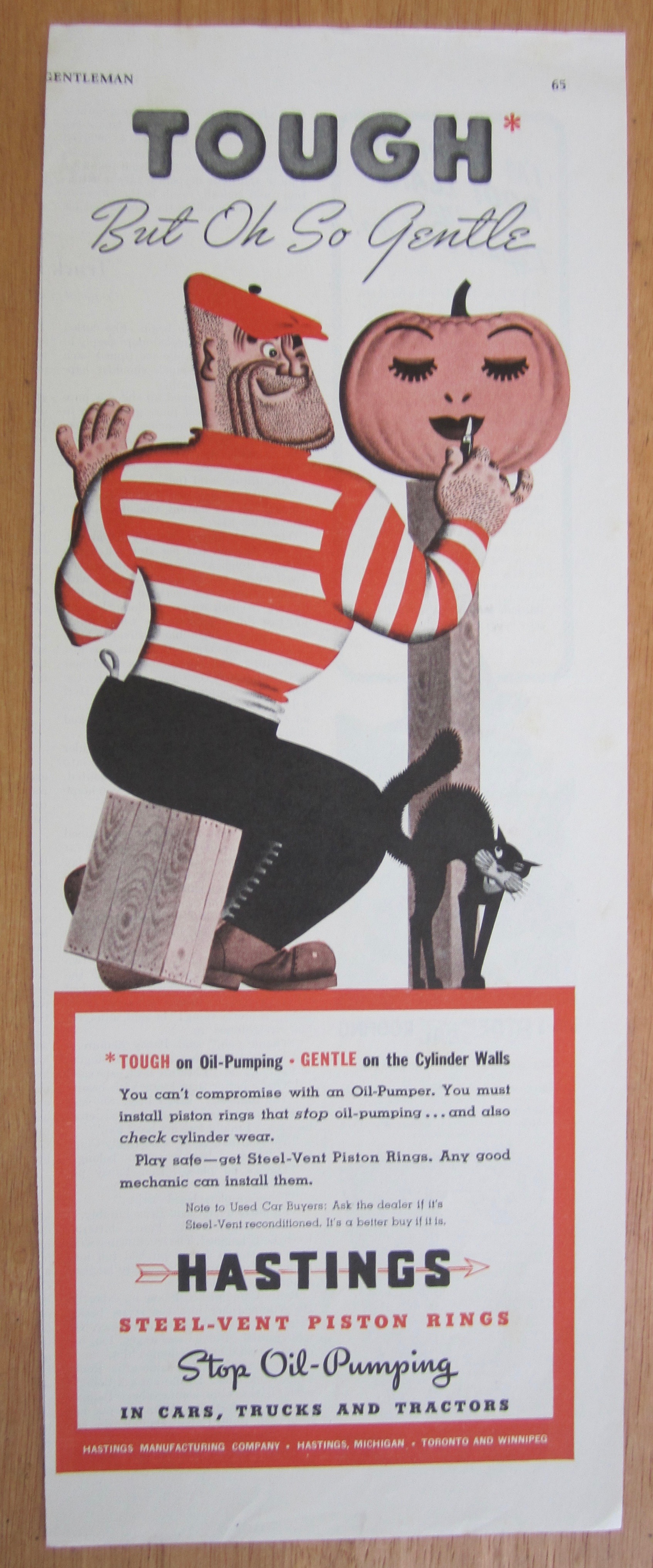 1939 Hastings Steel Vent Piston Rings w/ Man & Pumpkin