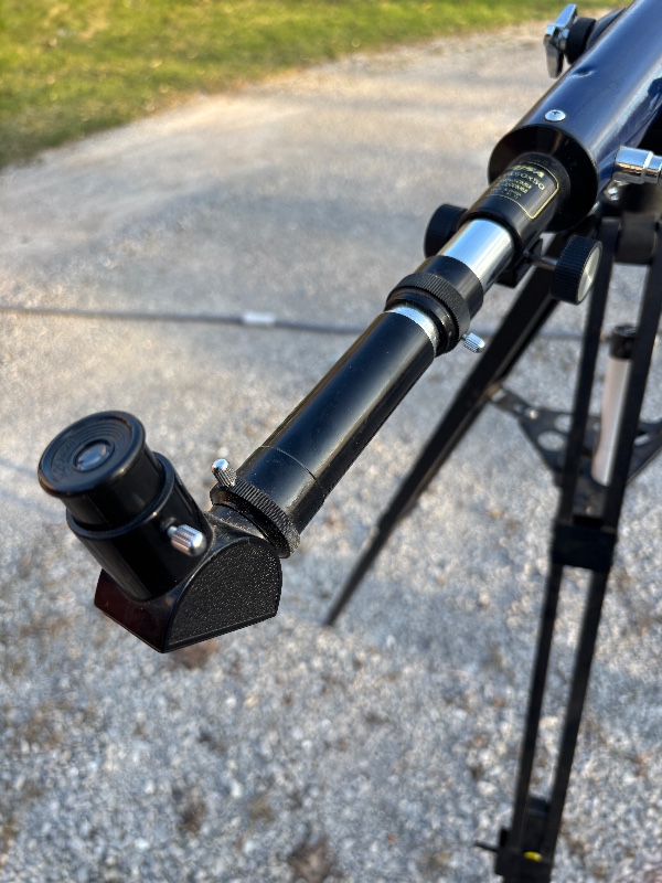 Vintage Blue Refractor Telescope on Tripod with Eyepiece