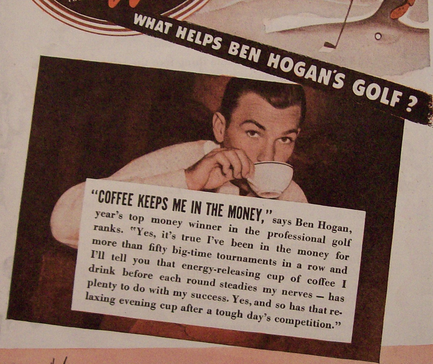 Vintage Ad: 1942 Coffee w/Ben Hogan & Claudette Colbert