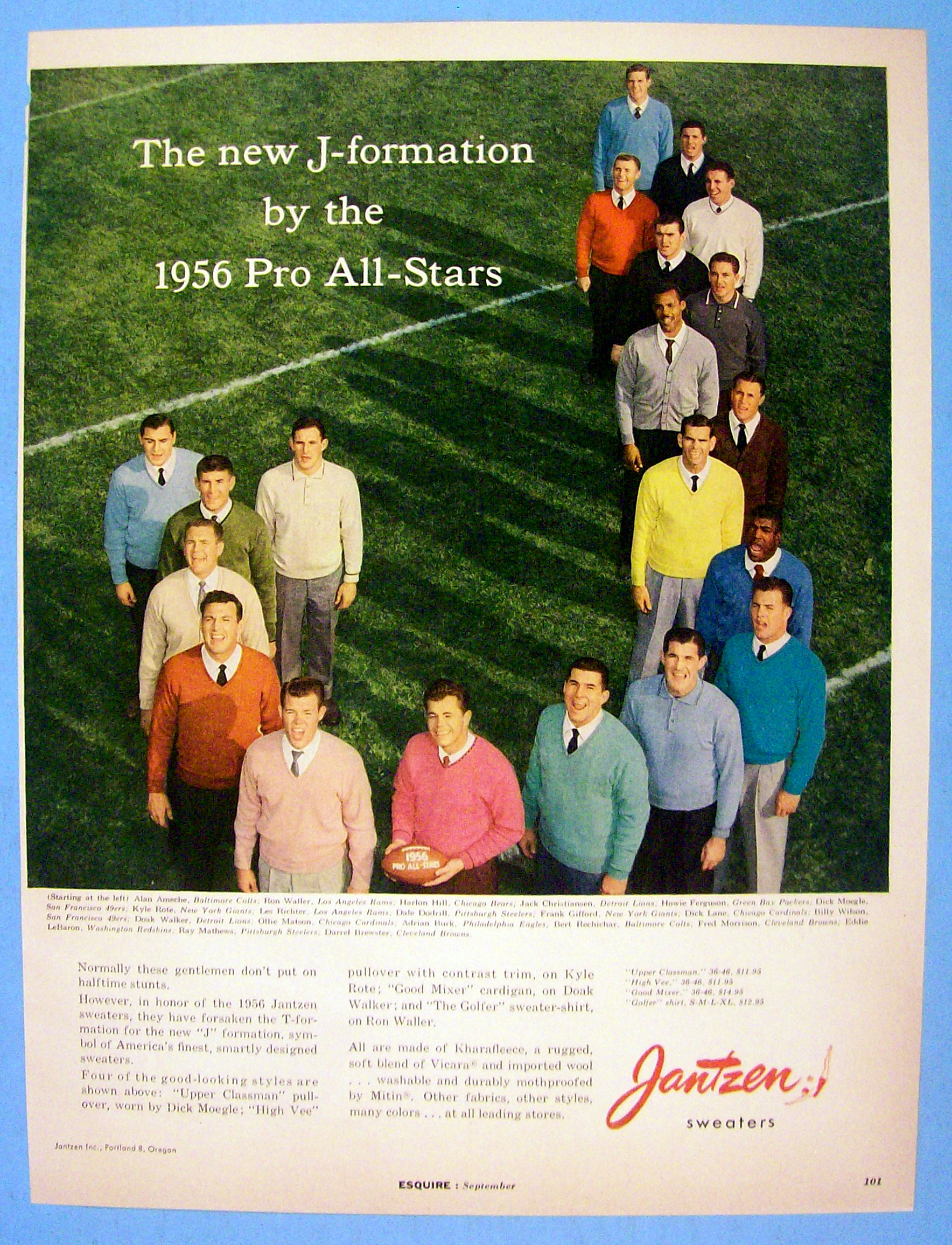 1956 Jantzen Sweaters with Football Pro All Stars