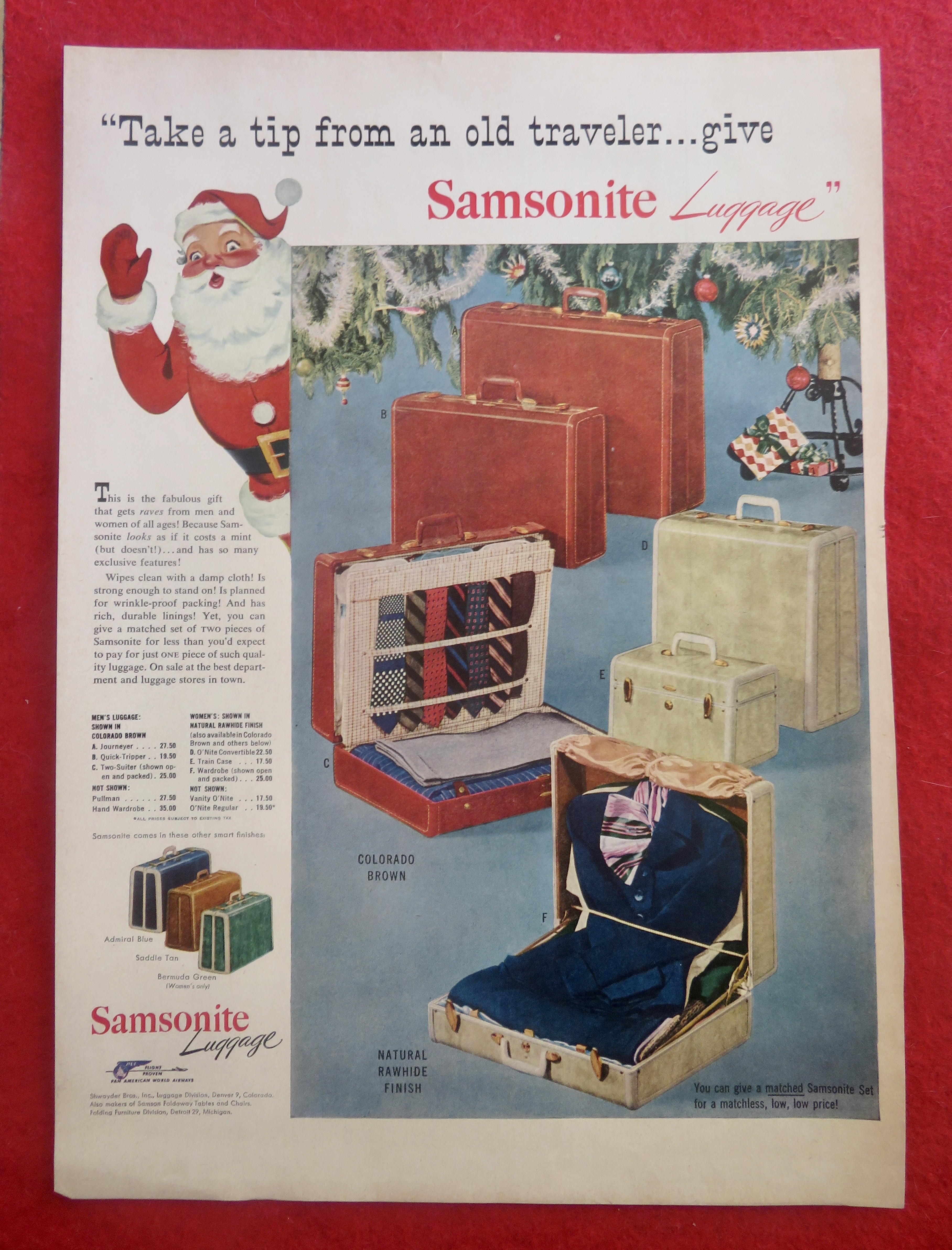 1950's Samsonite Luggage with Santa Claus