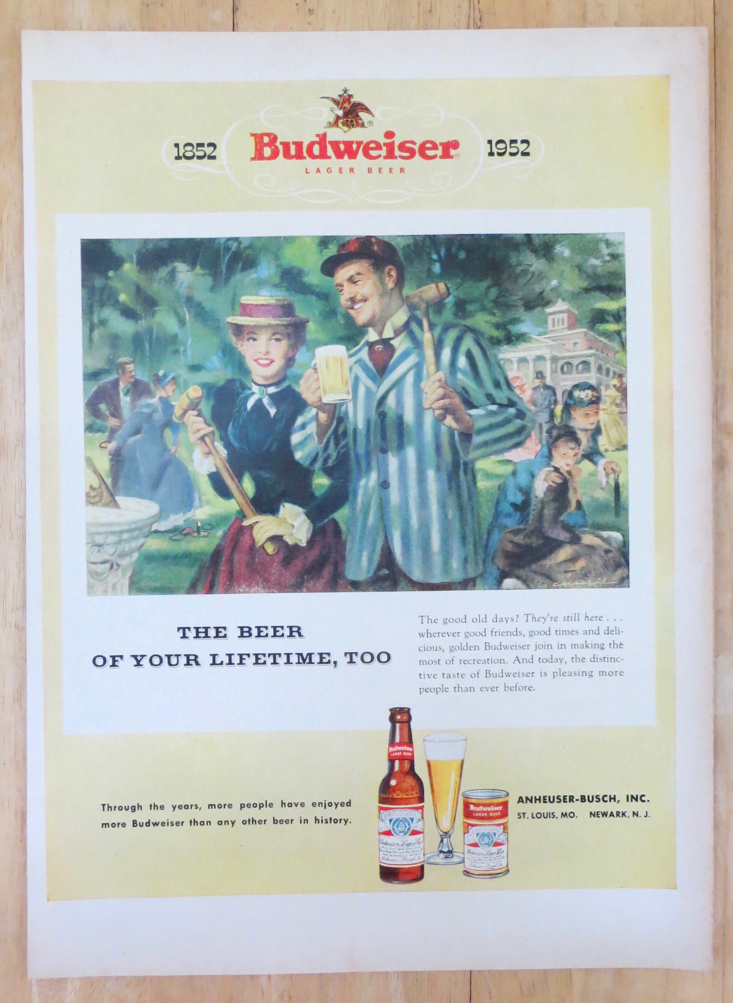 1952 Budweiser Beer w/Woman Speaking with a Man