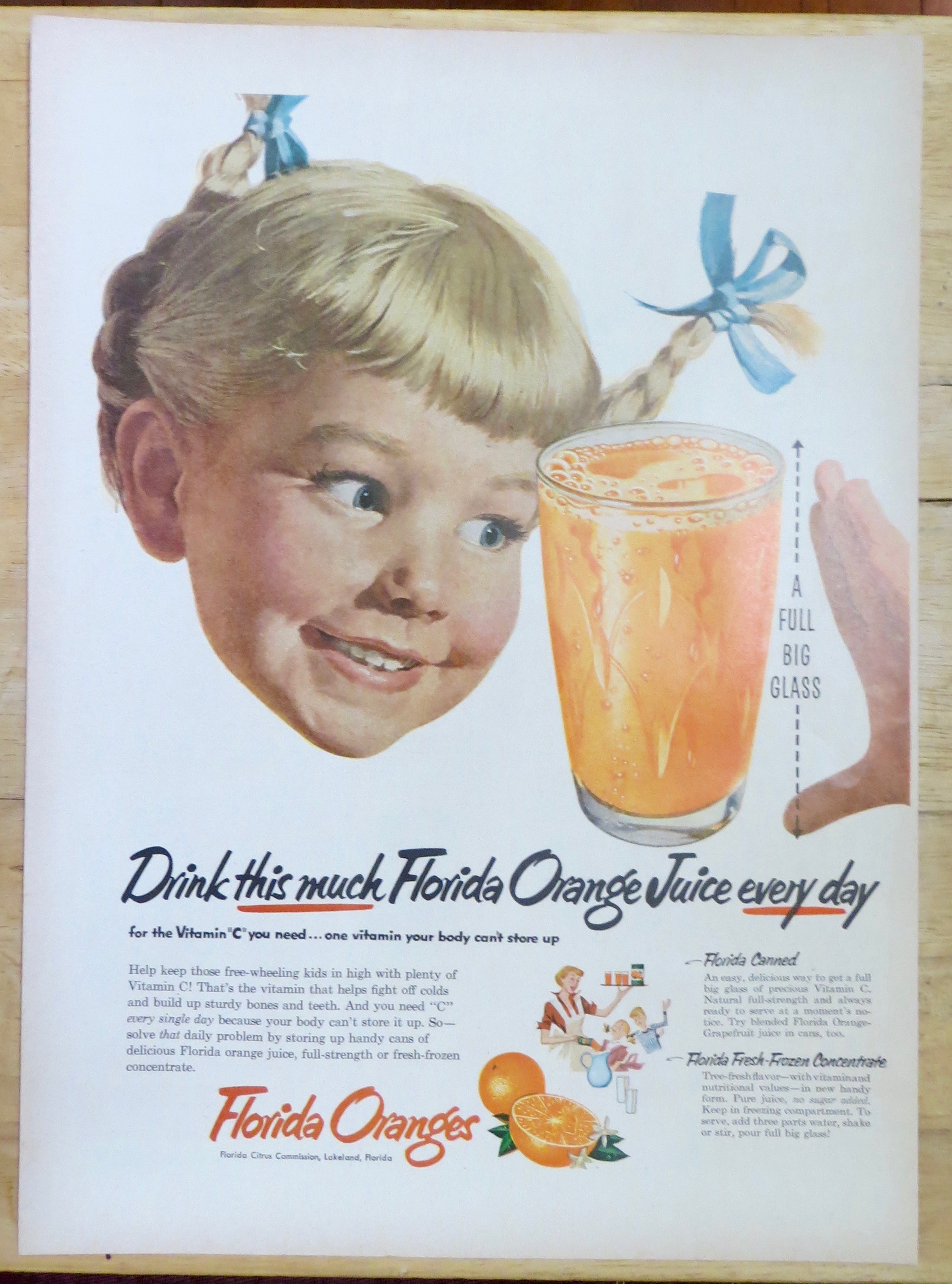 1952 Florida Orange Juice with Little Girl & Glass