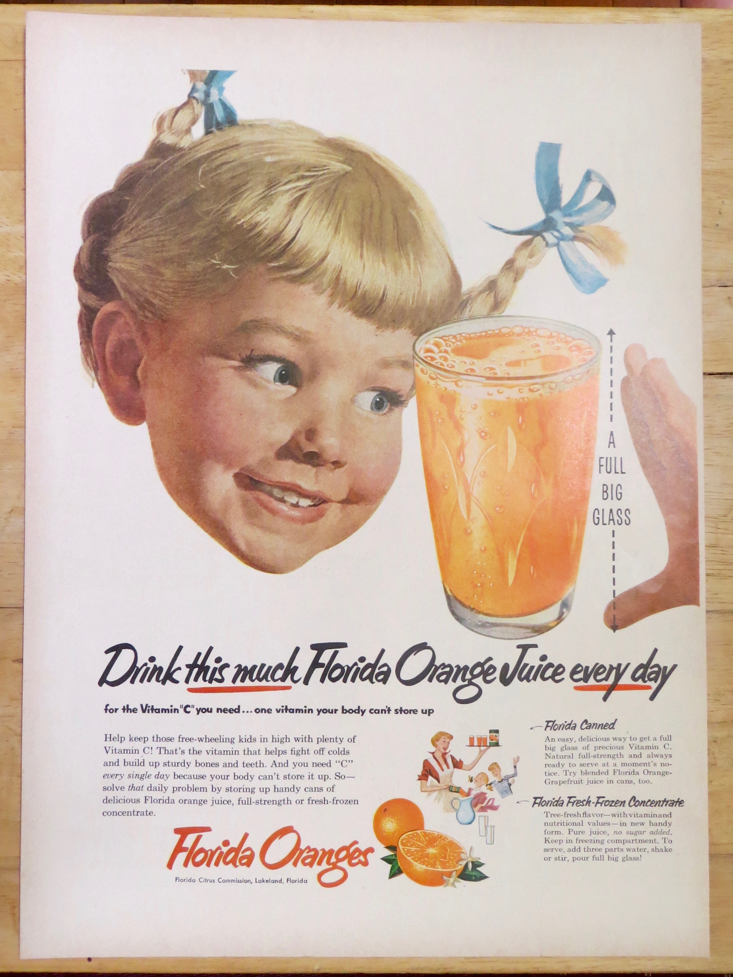 1952 Florida Orange Juice with Little Girl & Glass