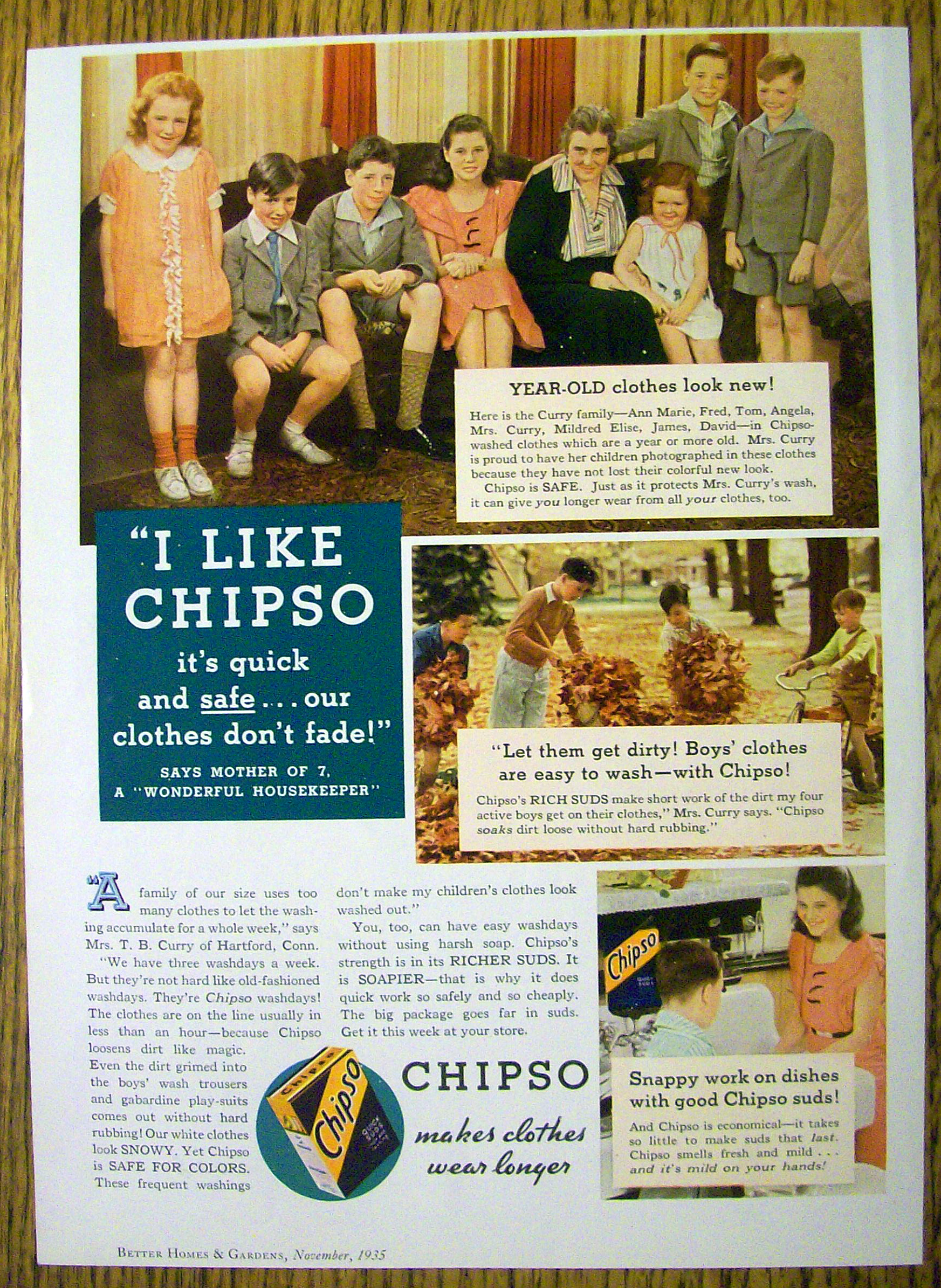 1935 Chipso Quick Suds with a Woman & 7 Children