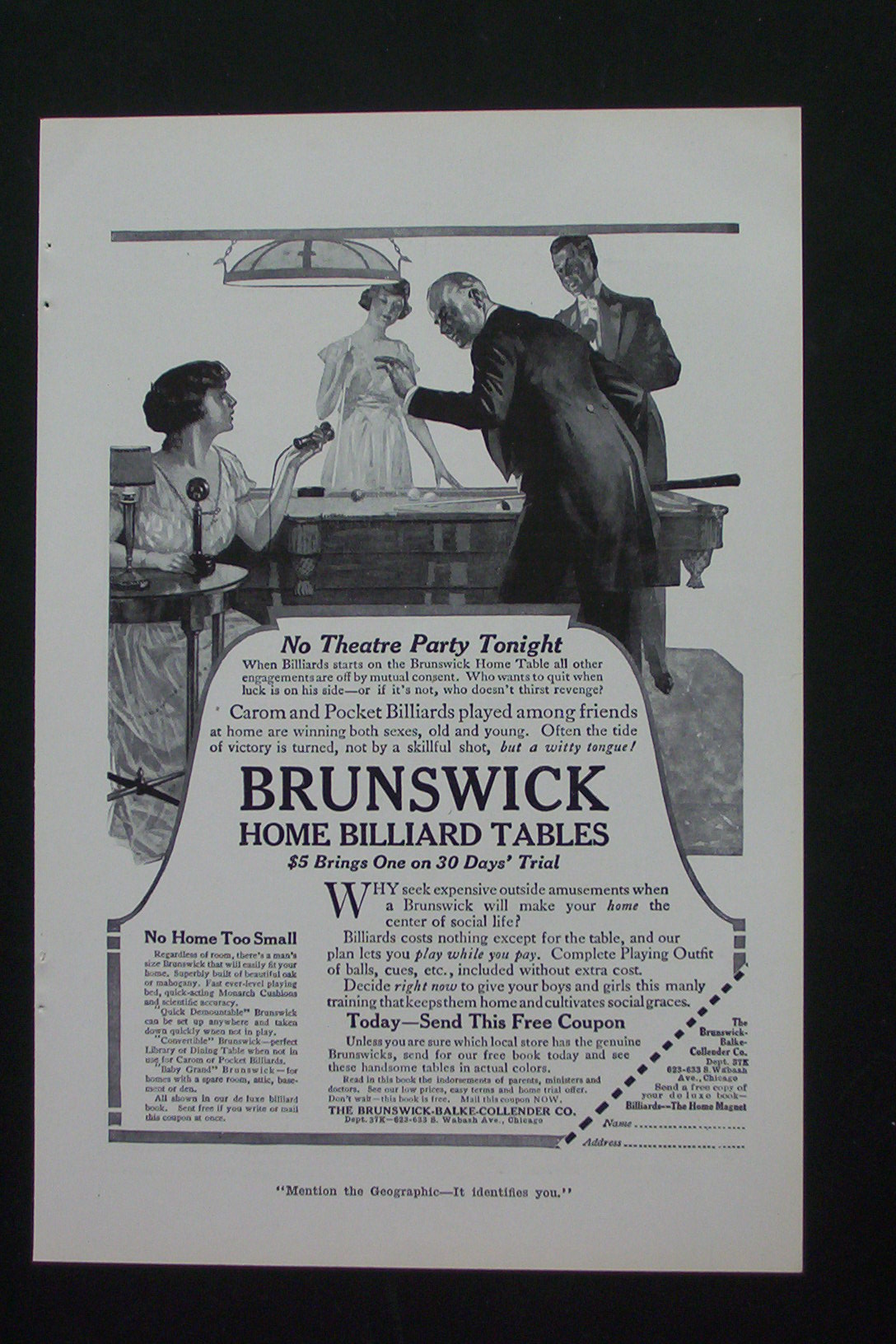 1916 Brunswick Home Billiard Table with People by Table
