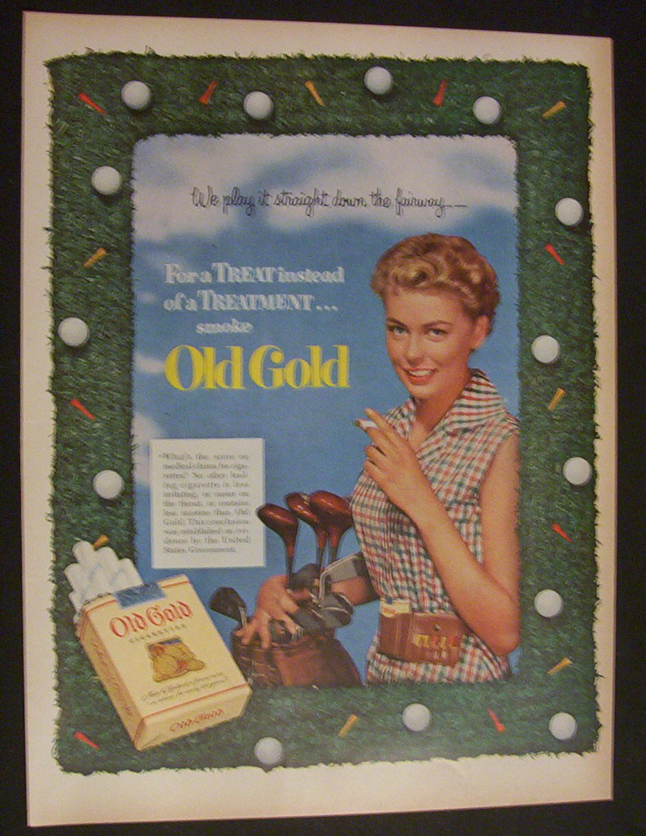 1952 Old Gold Cigarettes with Woman Holding a Golf Bag