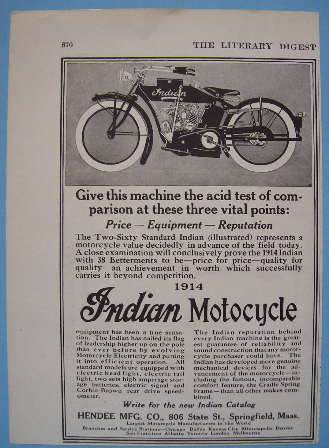 1914 Indian Motorcycle with Two Sixty Standard