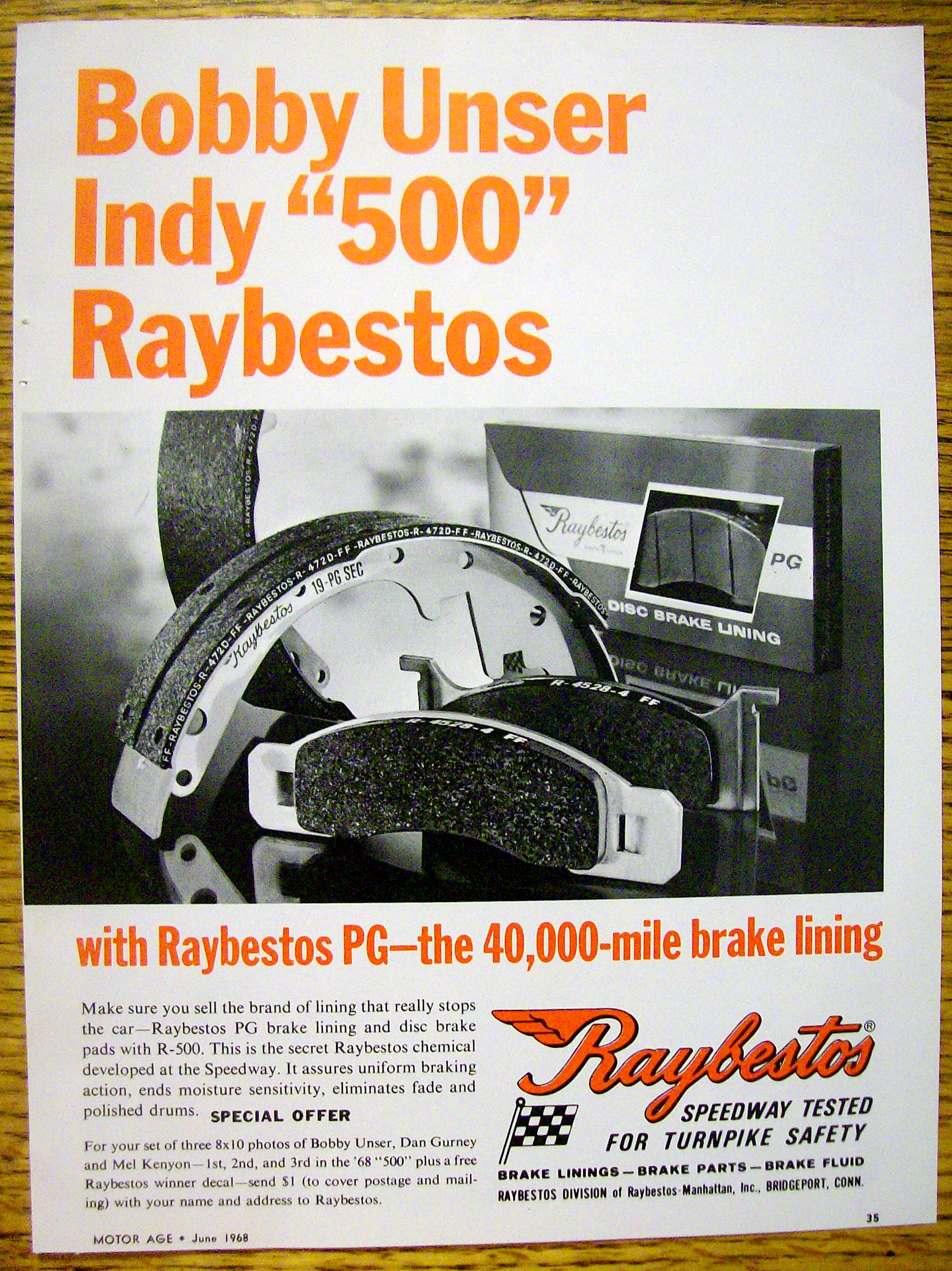 1968 Raybestos Brake Lining with Bobby Unser