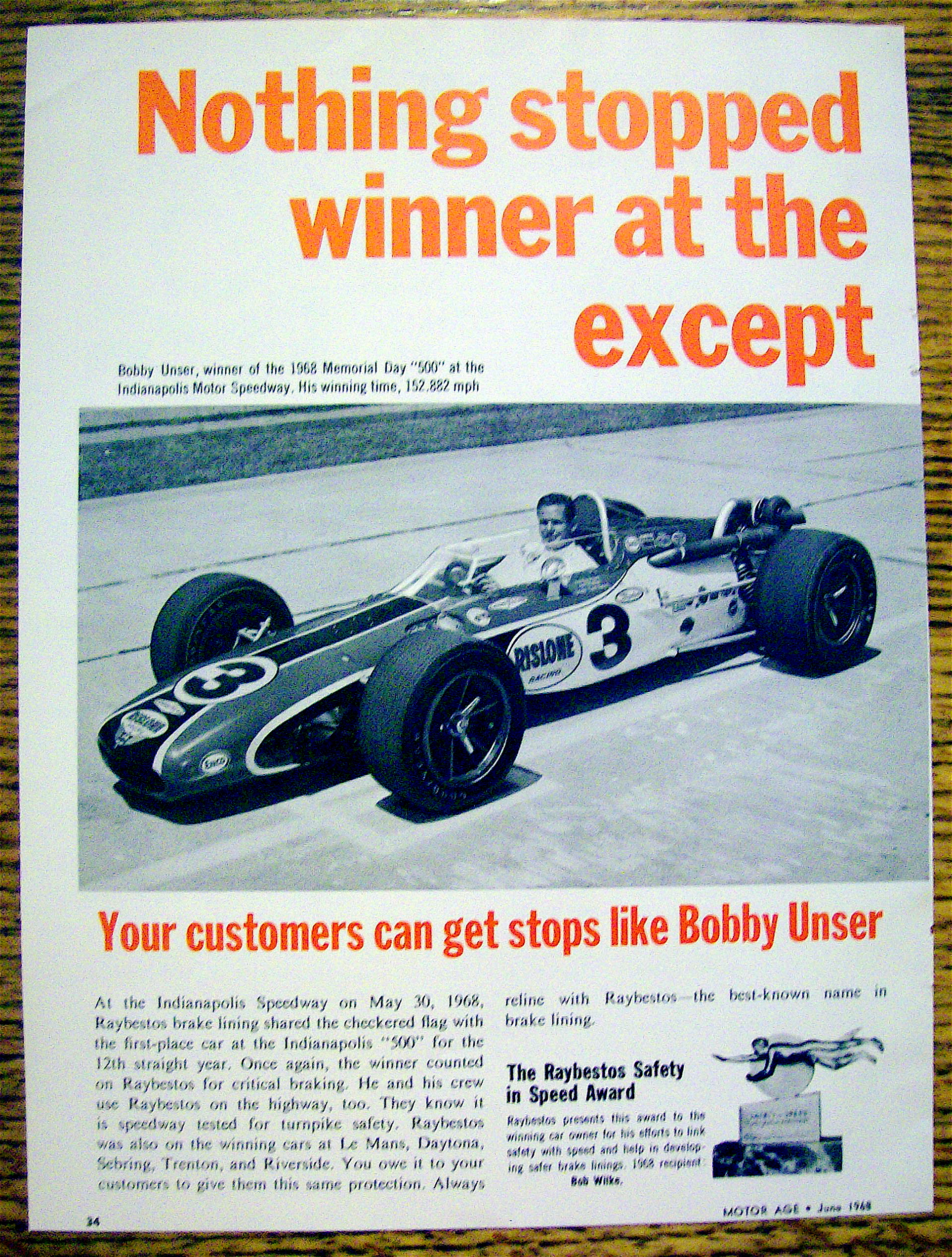 1968 Raybestos Brake Lining with Bobby Unser