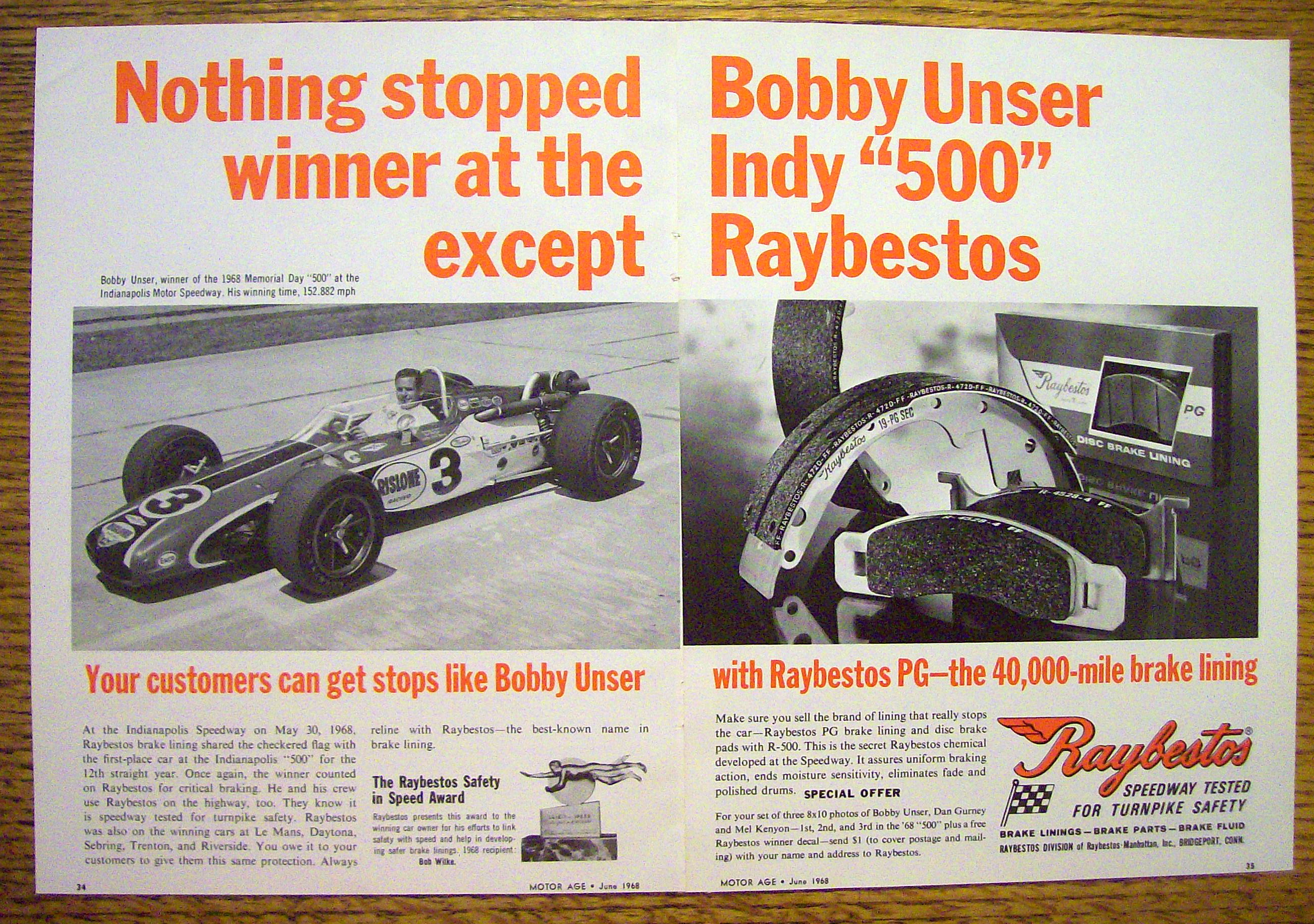 1968 Raybestos Brake Lining with Bobby Unser