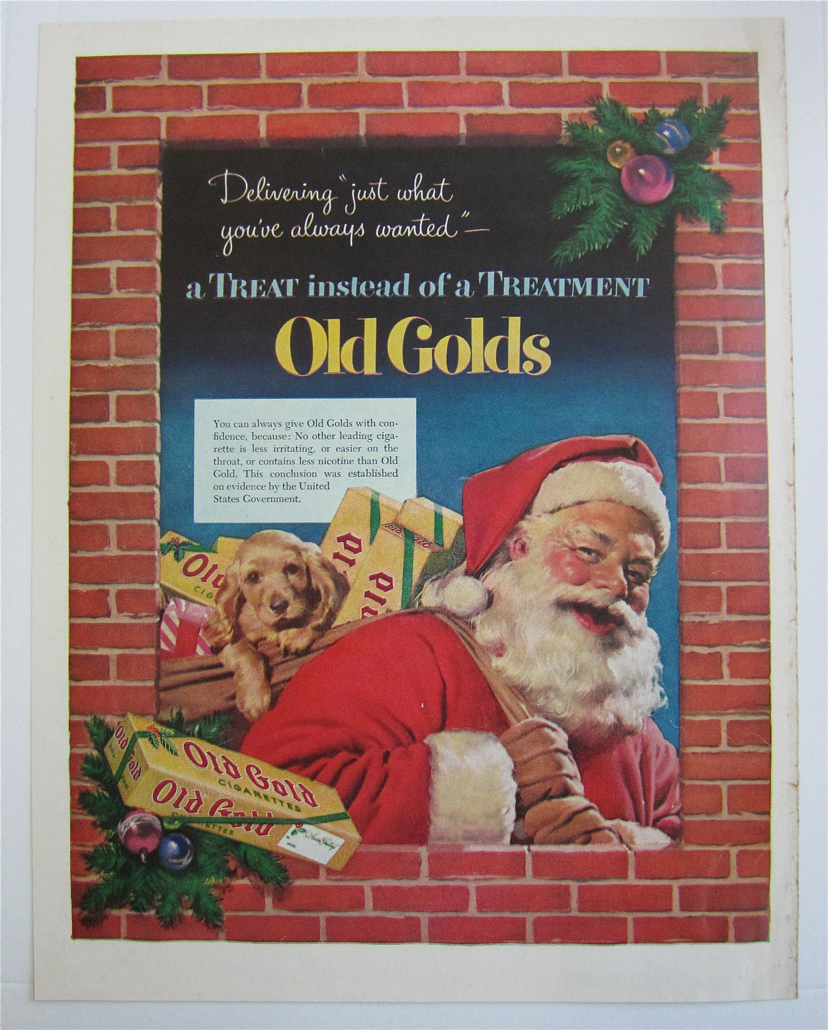 1952 Old Gold Cigarettes With Santa Claus Holding A Bag