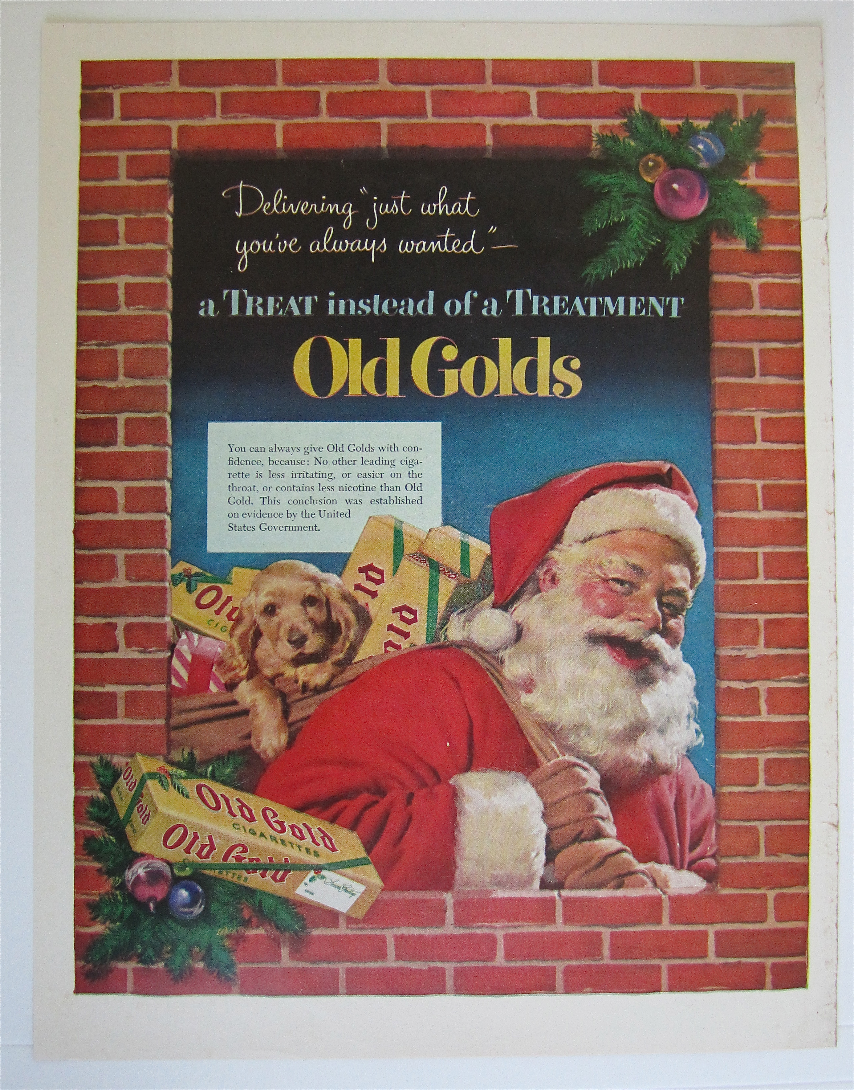 1952 Old Gold Cigarettes With Santa Claus Holding A Bag