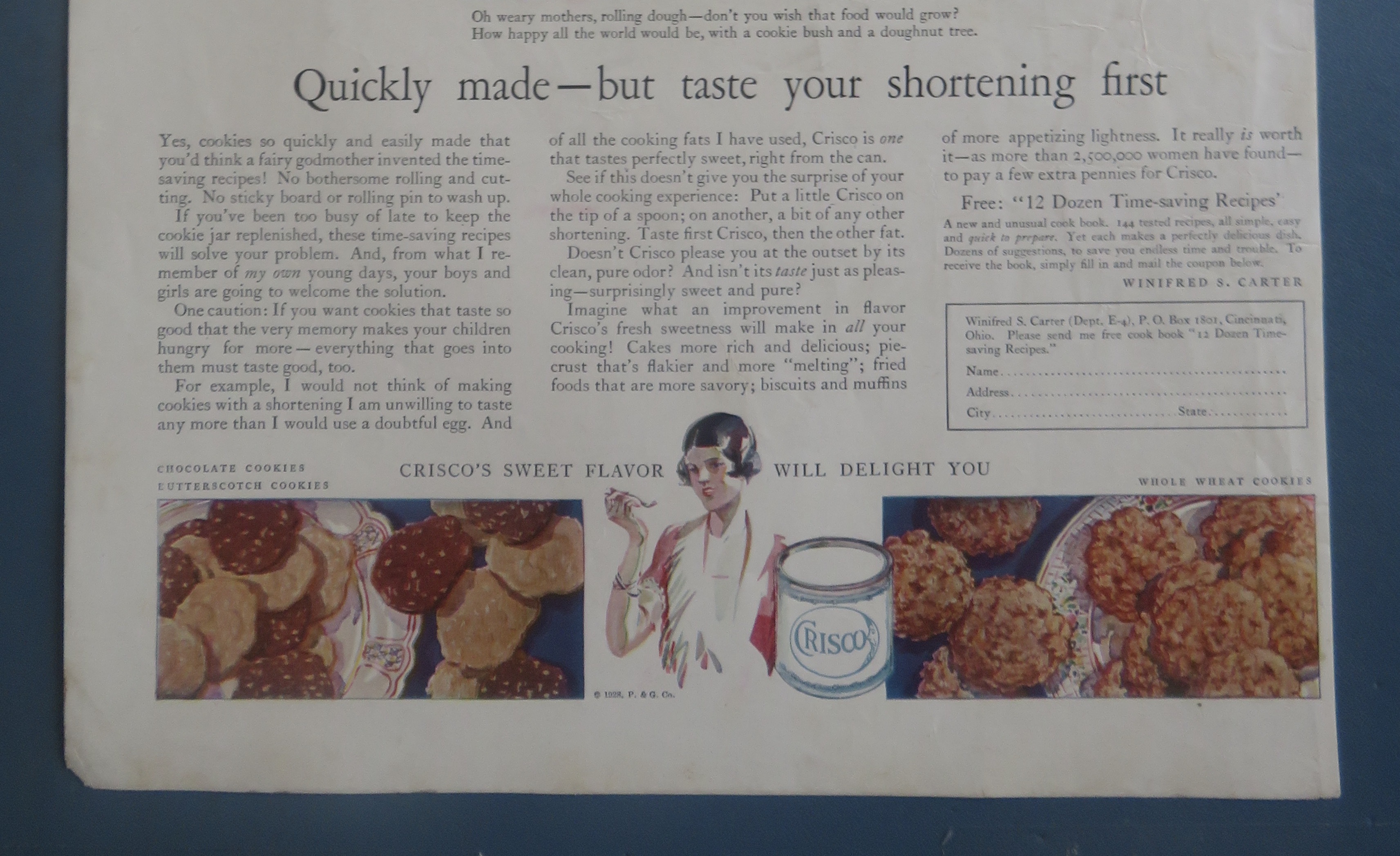 1928 Crisco Shortening with Fairy Godmother Cookies