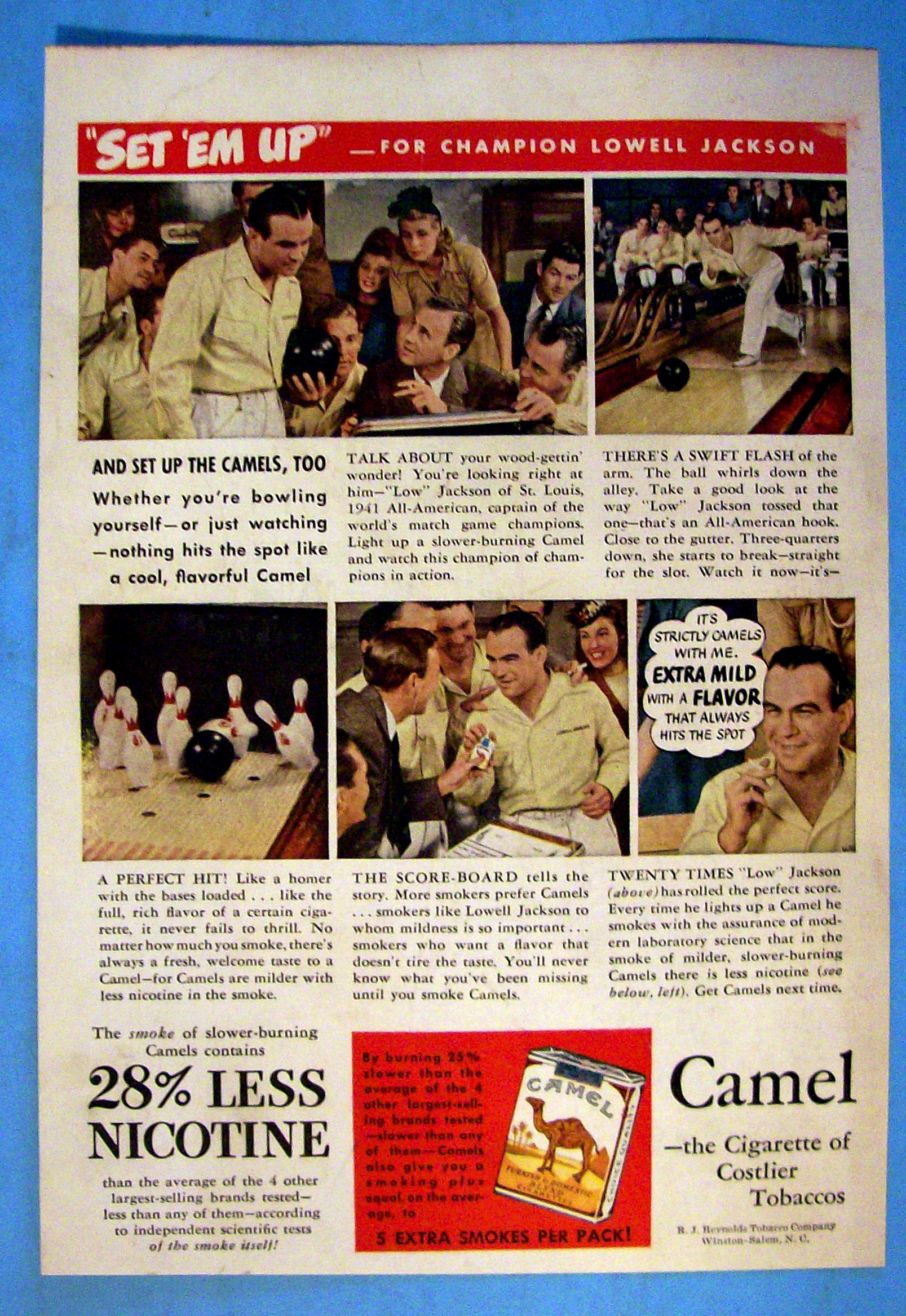 1942 Camel Cigarettes w/Champion Bowler Lowell Jackson