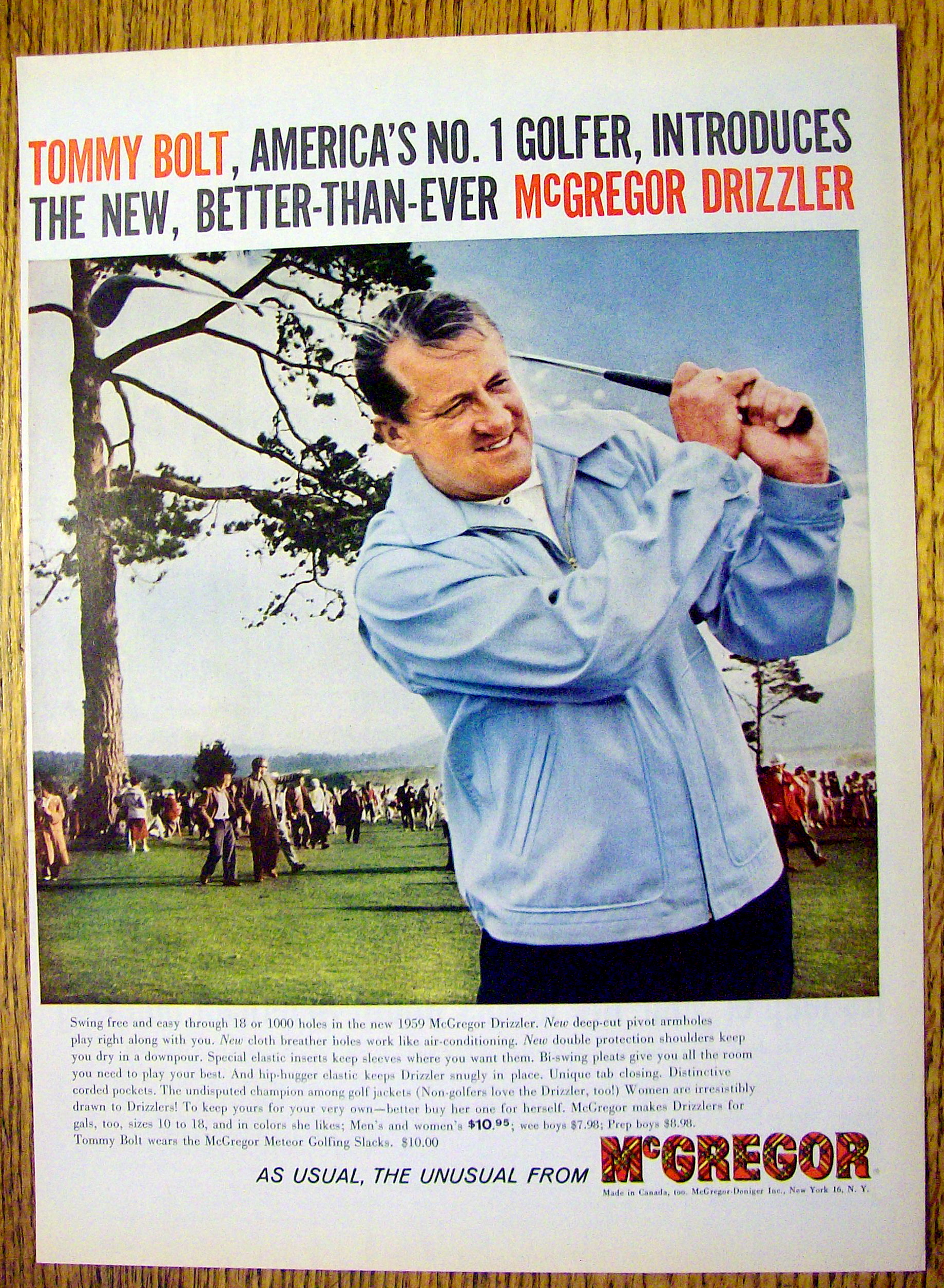 1959 McGregor Drizzler Coat with Golfer Tommy Bolt