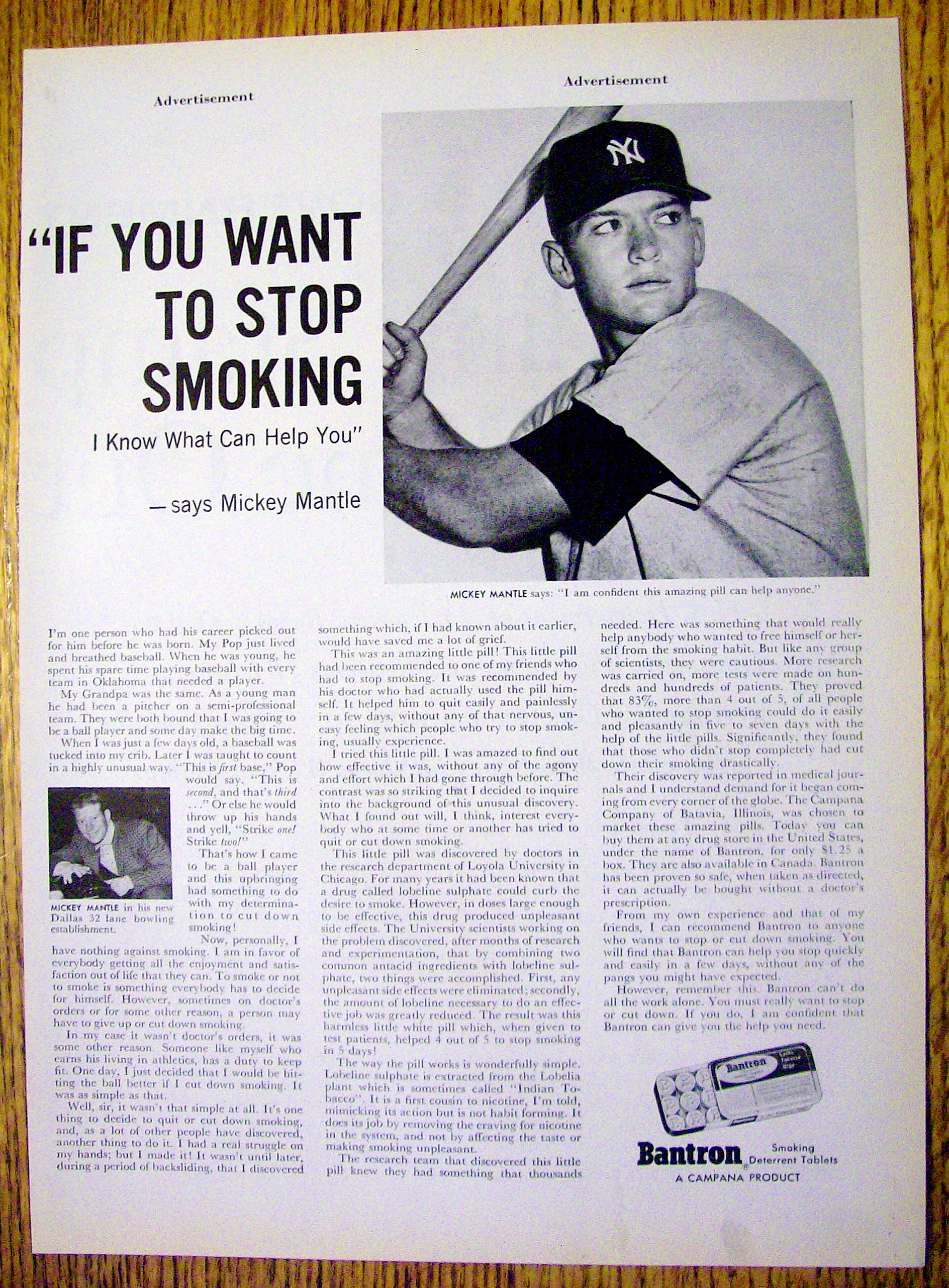 1959 Bantron with Baseball's Mickey Mantle (New York)