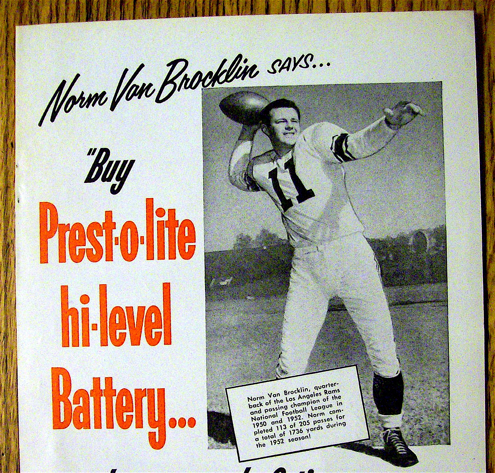 1953 Prest -O- Lite Battery with Norm Van Brocklin