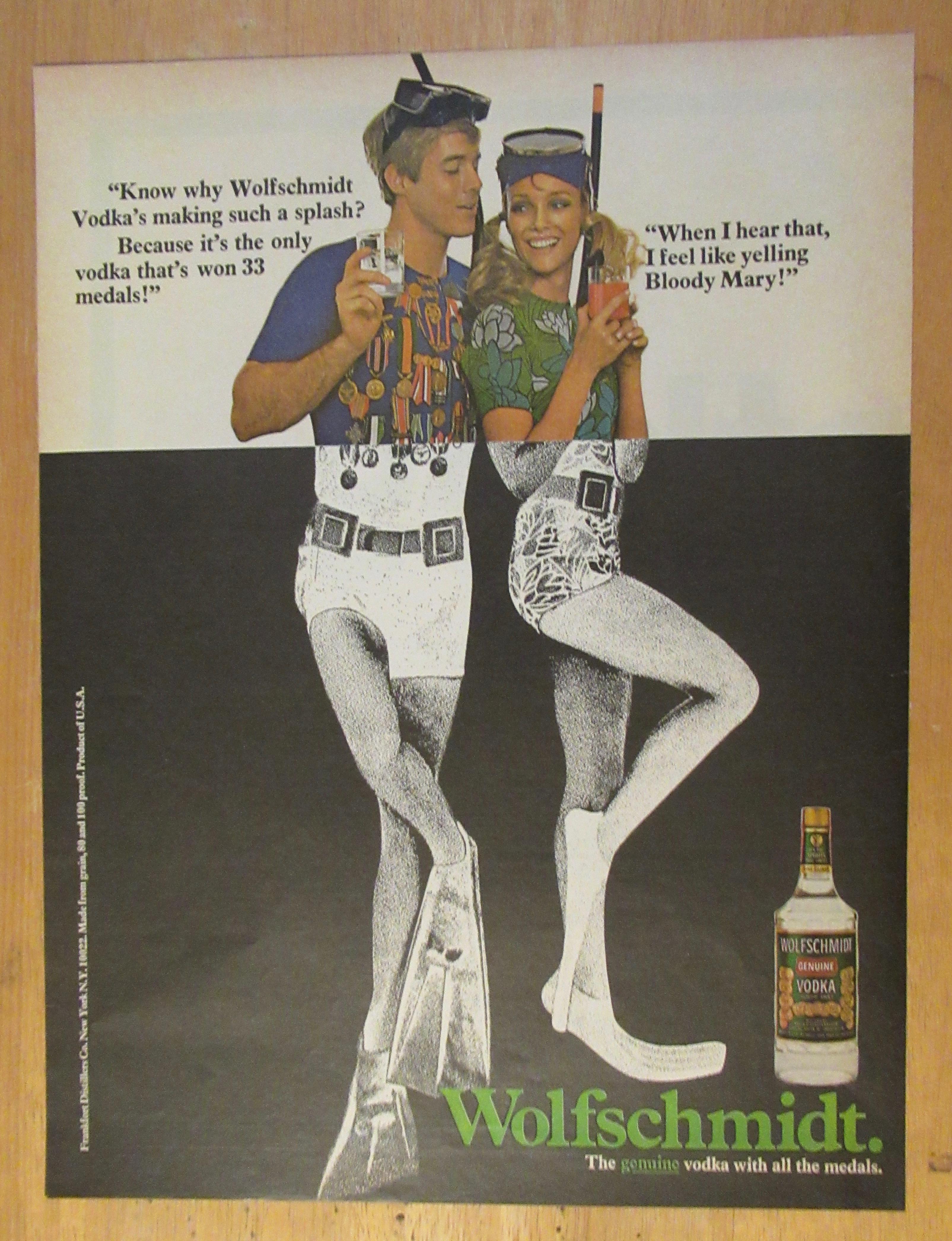 1970 Wolfschmidt Vodka w/Man & Woman in Diver Outfit
