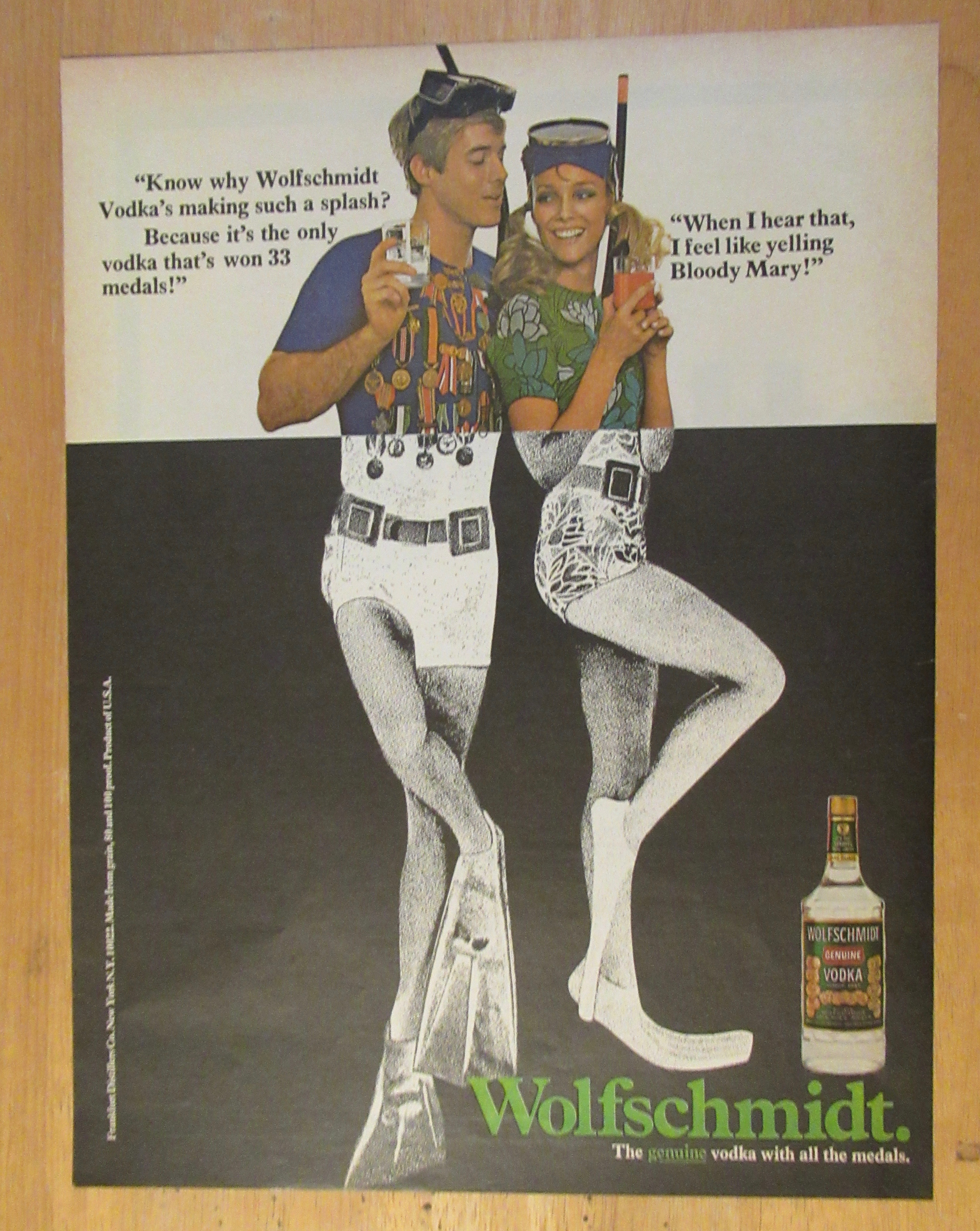 1970 Wolfschmidt Vodka w/Man & Woman in Diver Outfit