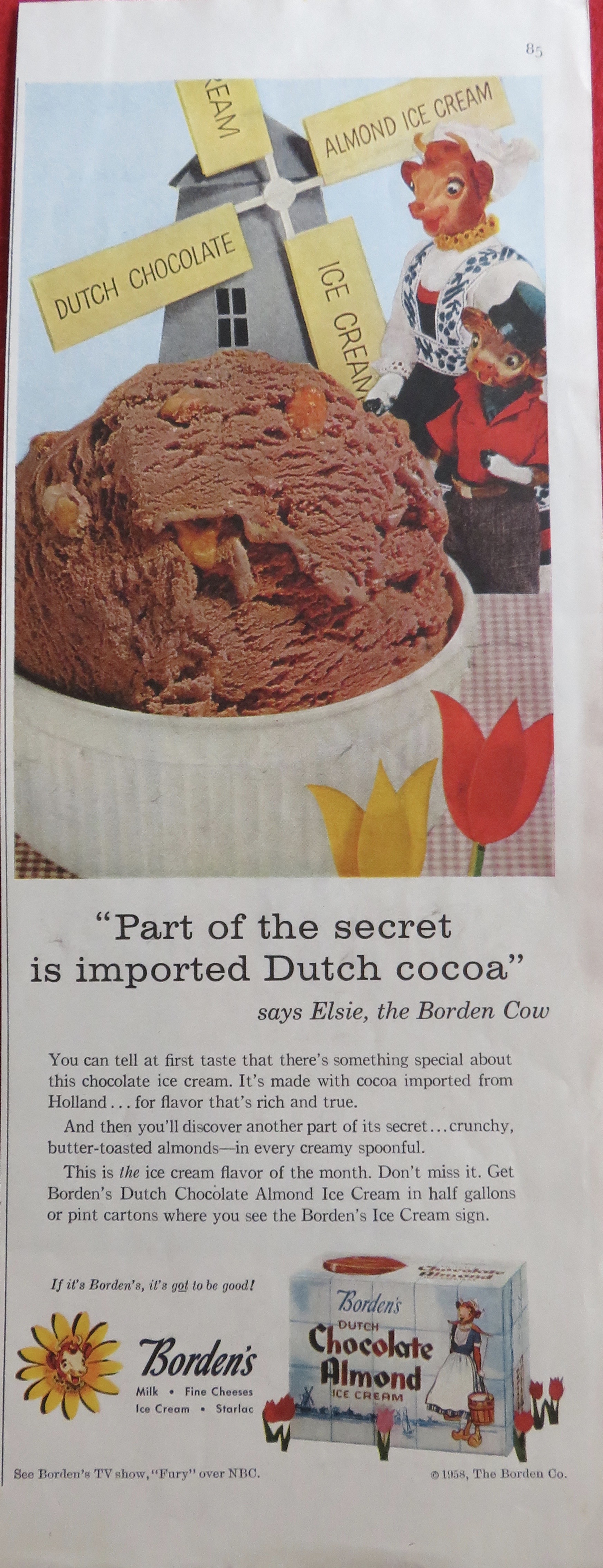 1958 Borden's Chocolate Almond Ice Cream w/Elsie
