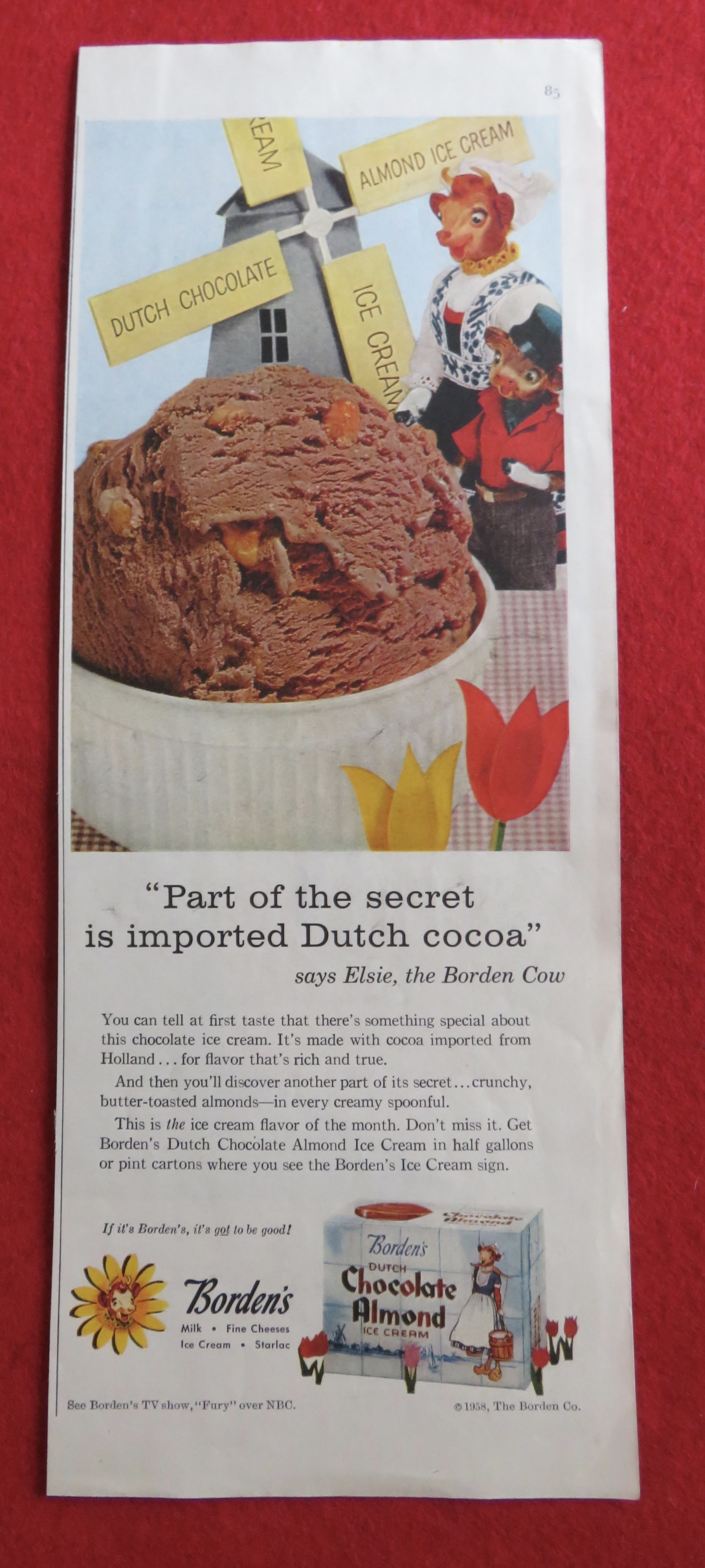 1958 Borden's Chocolate Almond Ice Cream w/Elsie