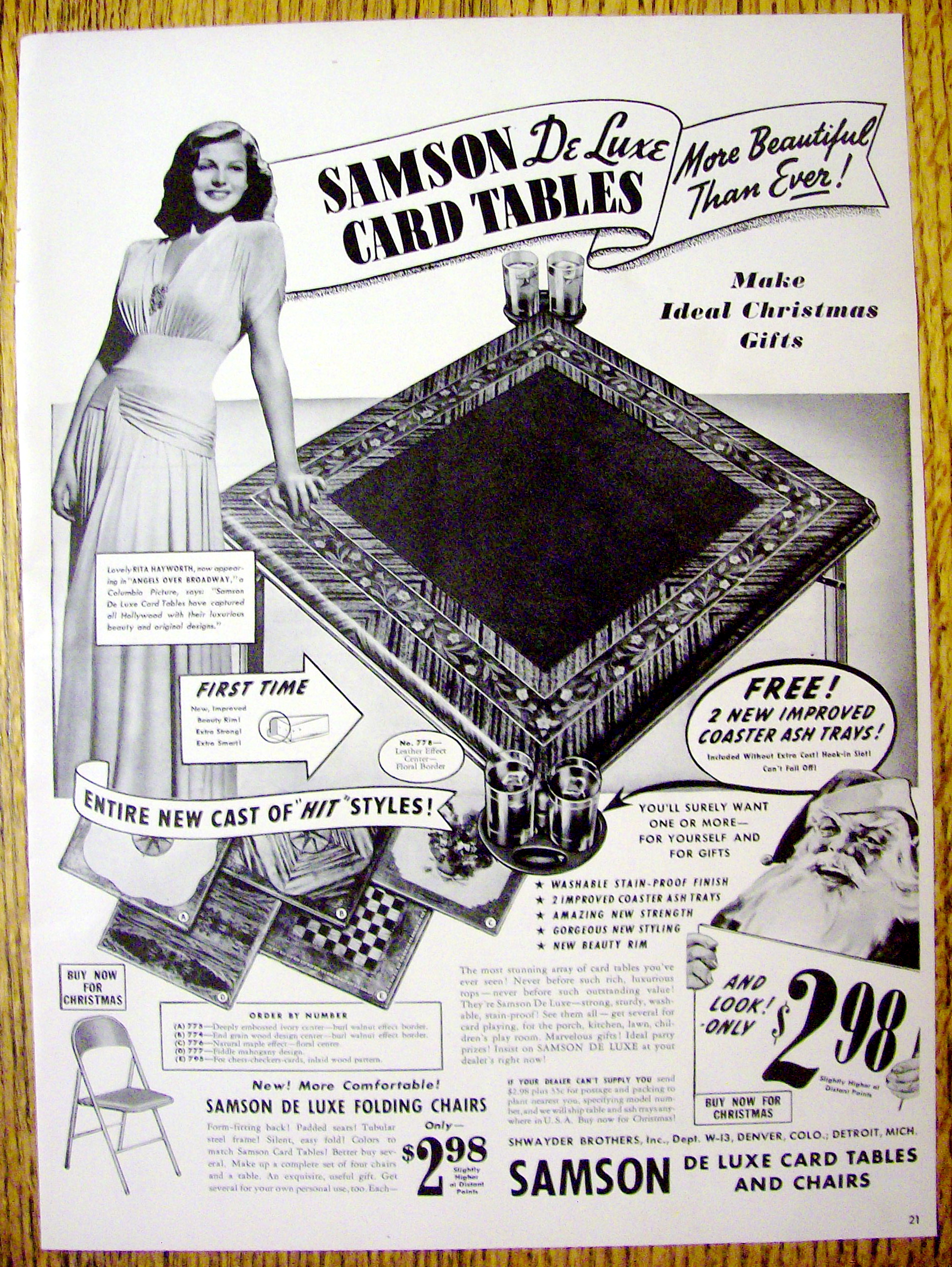 1940 Samson Card Tables with Actress Rita Hayworth
