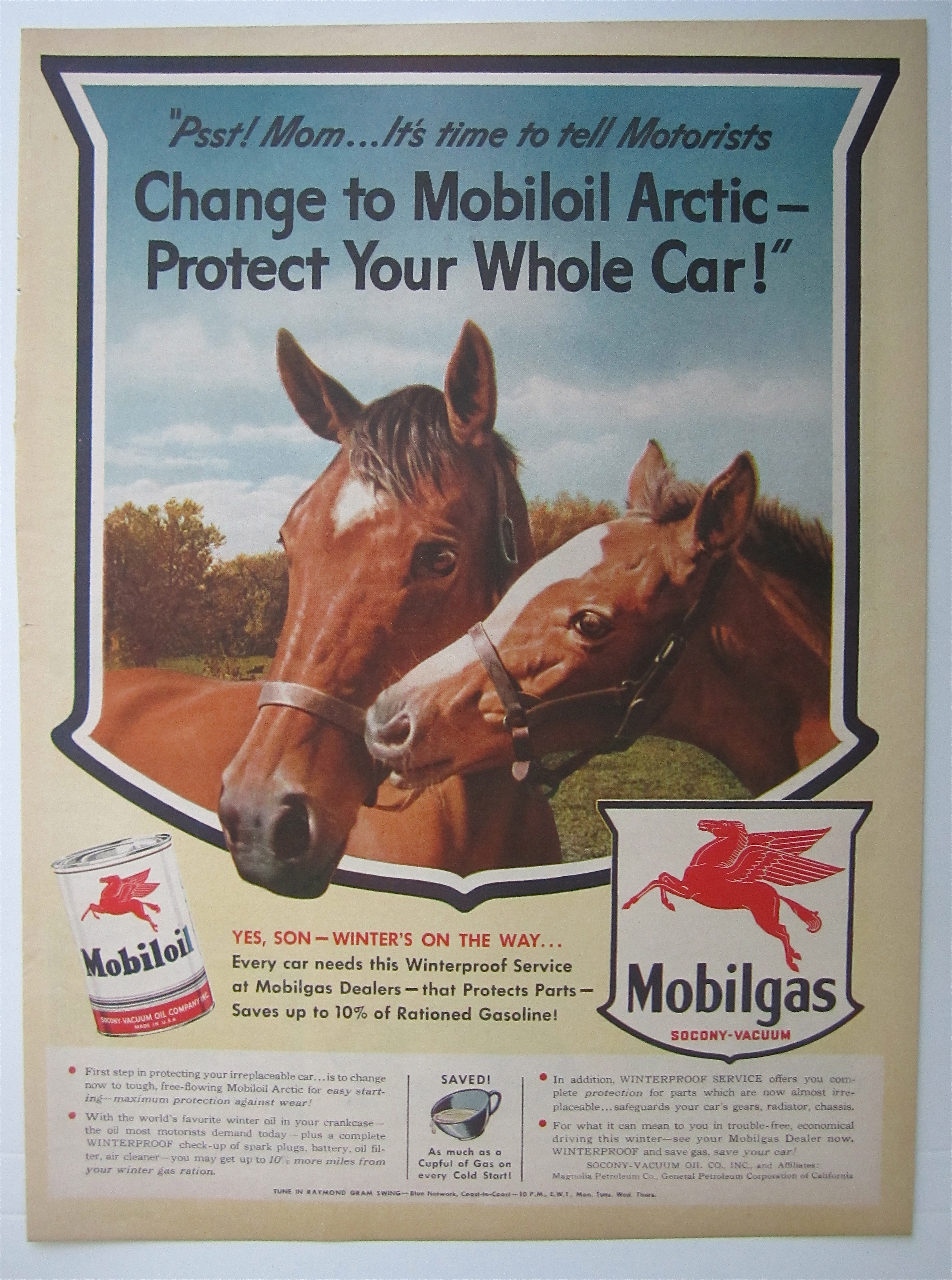 1943 Mobil Gas & Mobil Oil with Two Horses