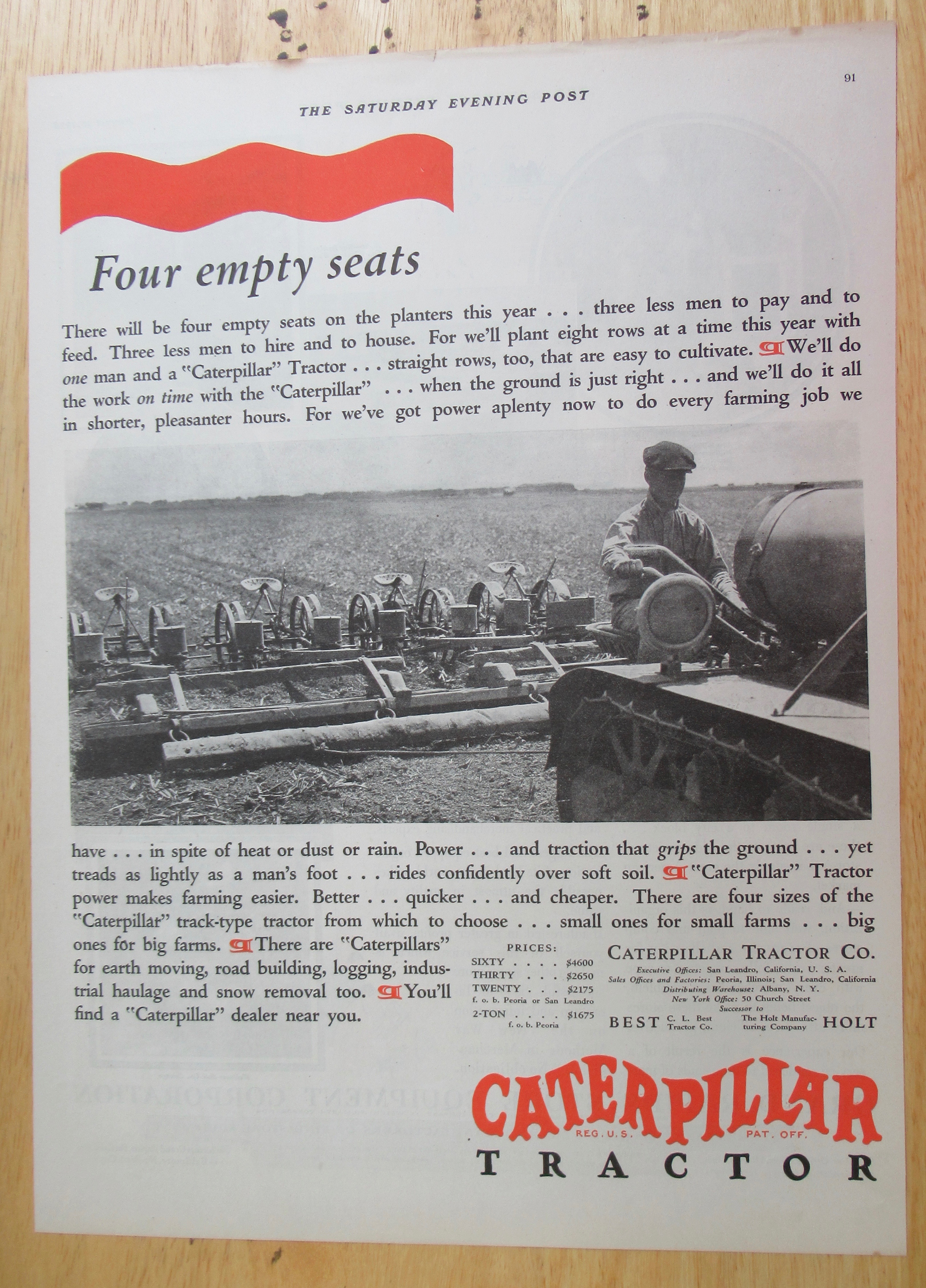 1928 Caterpillar Tractor with Man Working in Field