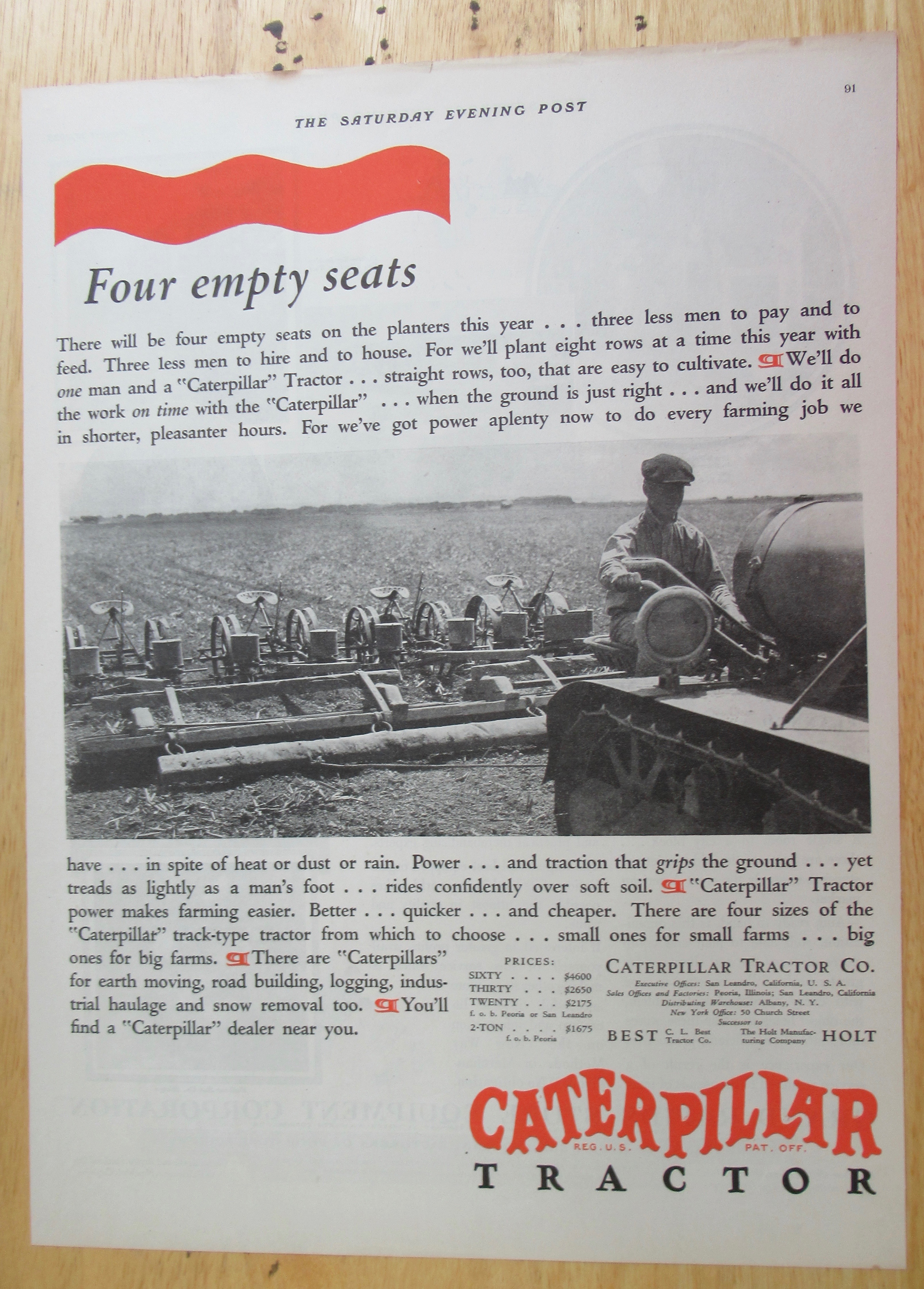 1928 Caterpillar Tractor with Man Working in Field